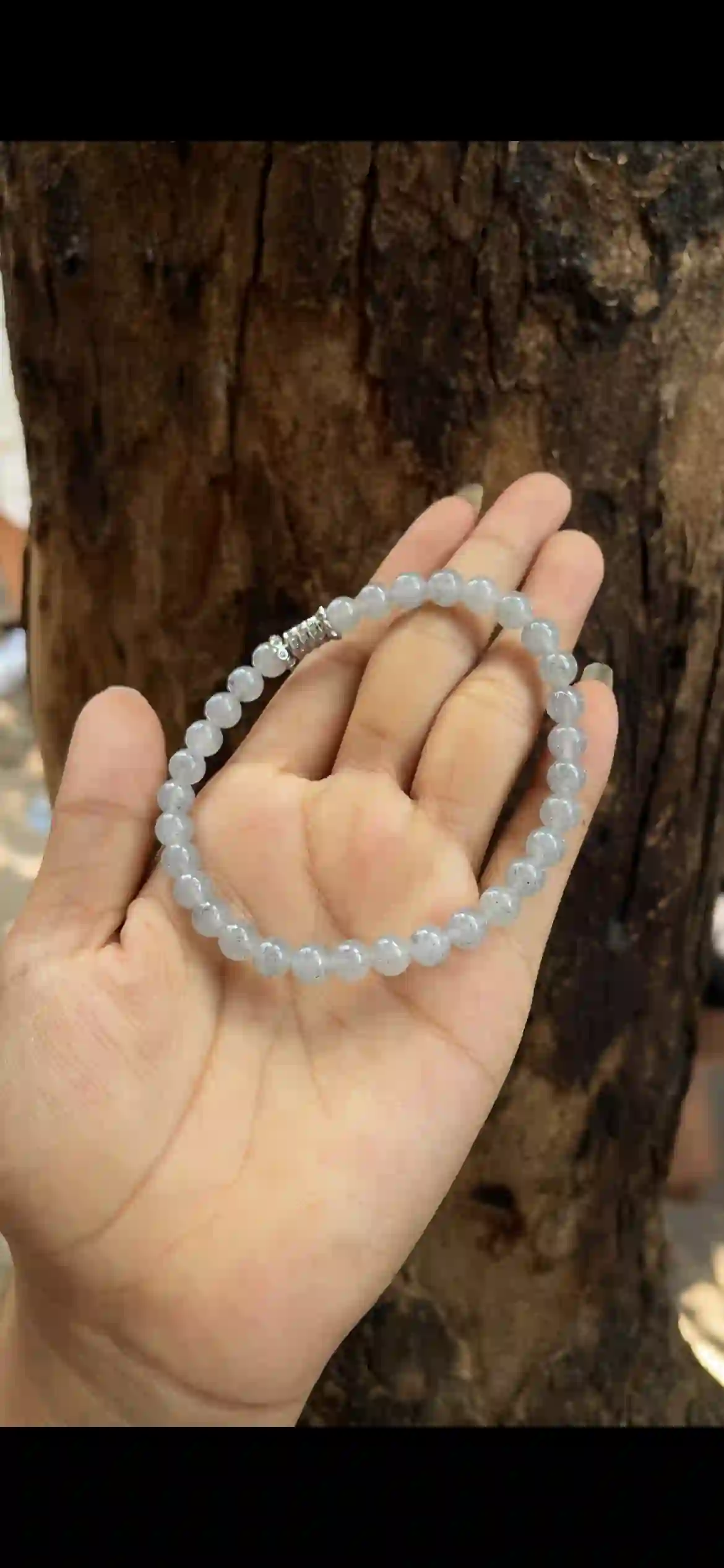   Icy White Floating Snowflake Jadeite Bead Bracelet, view 2 | Myanmar Jadeite reference #7620003
