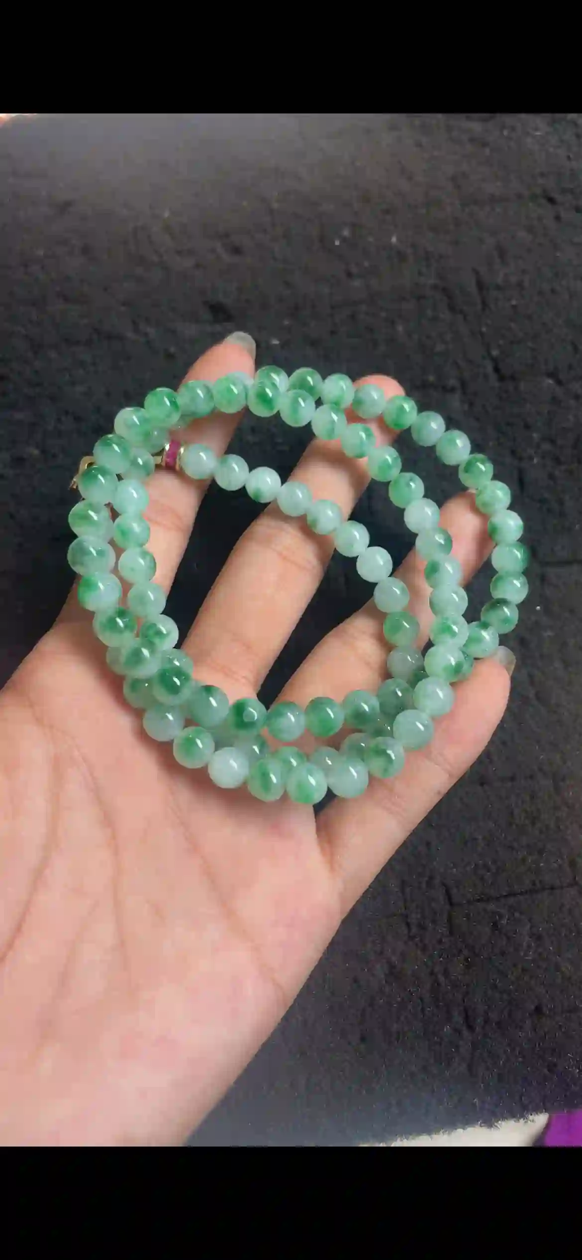 Title  Natural Green Jade Beads Necklace, Icy Translucent Jadeite Beaded Chain, Elegant Gemstone Jewelry, view 2 | Myanmar Jadeite reference #4680001