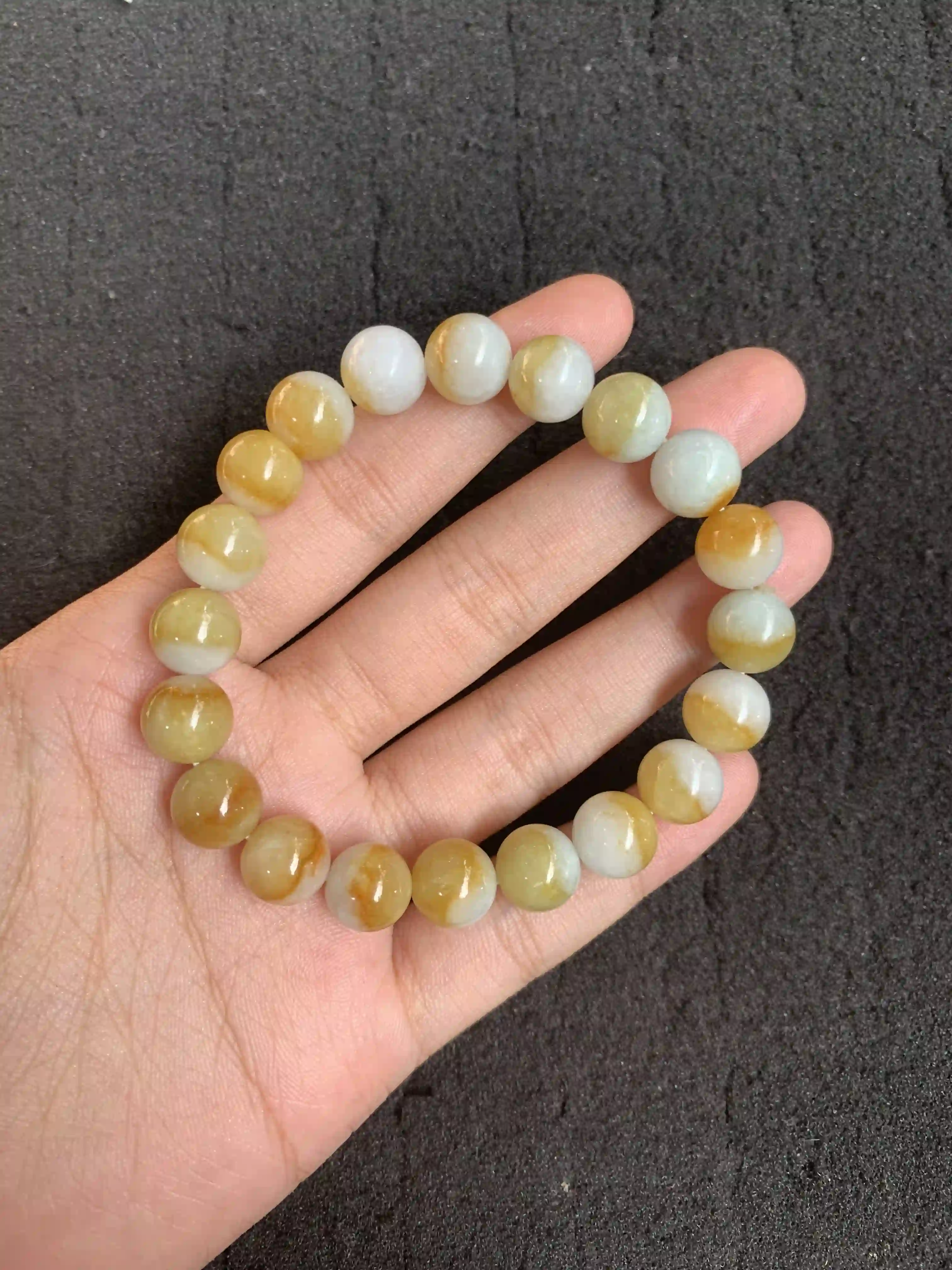 Yellow and White Jadeite Beaded Bracelet | Myanmar Jadeite reference #900004