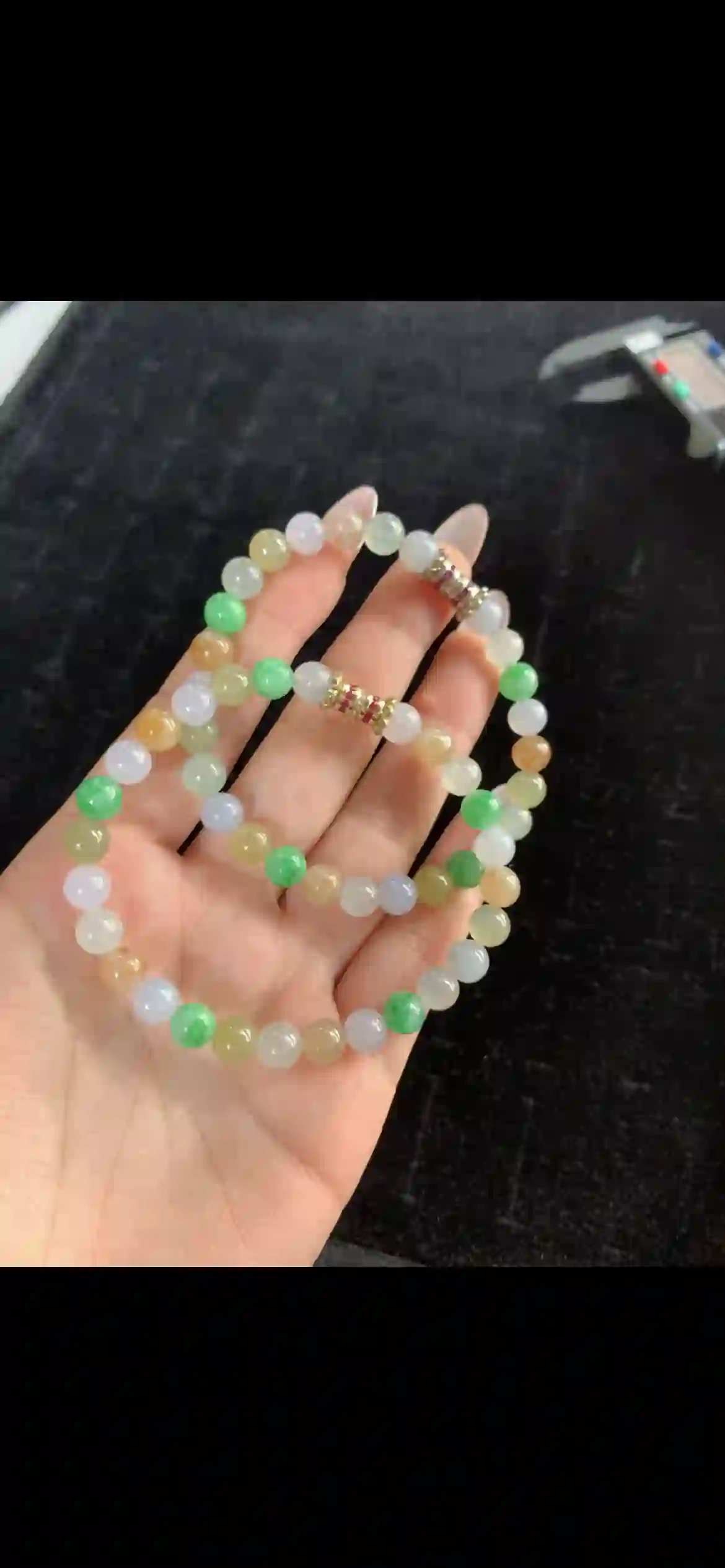 Multi-Color Jade Double-Strand Bracelet — Icy White, Apple Green, Honey Yellow & Lavender, view 2 | Myanmar Jadeite reference #28980001