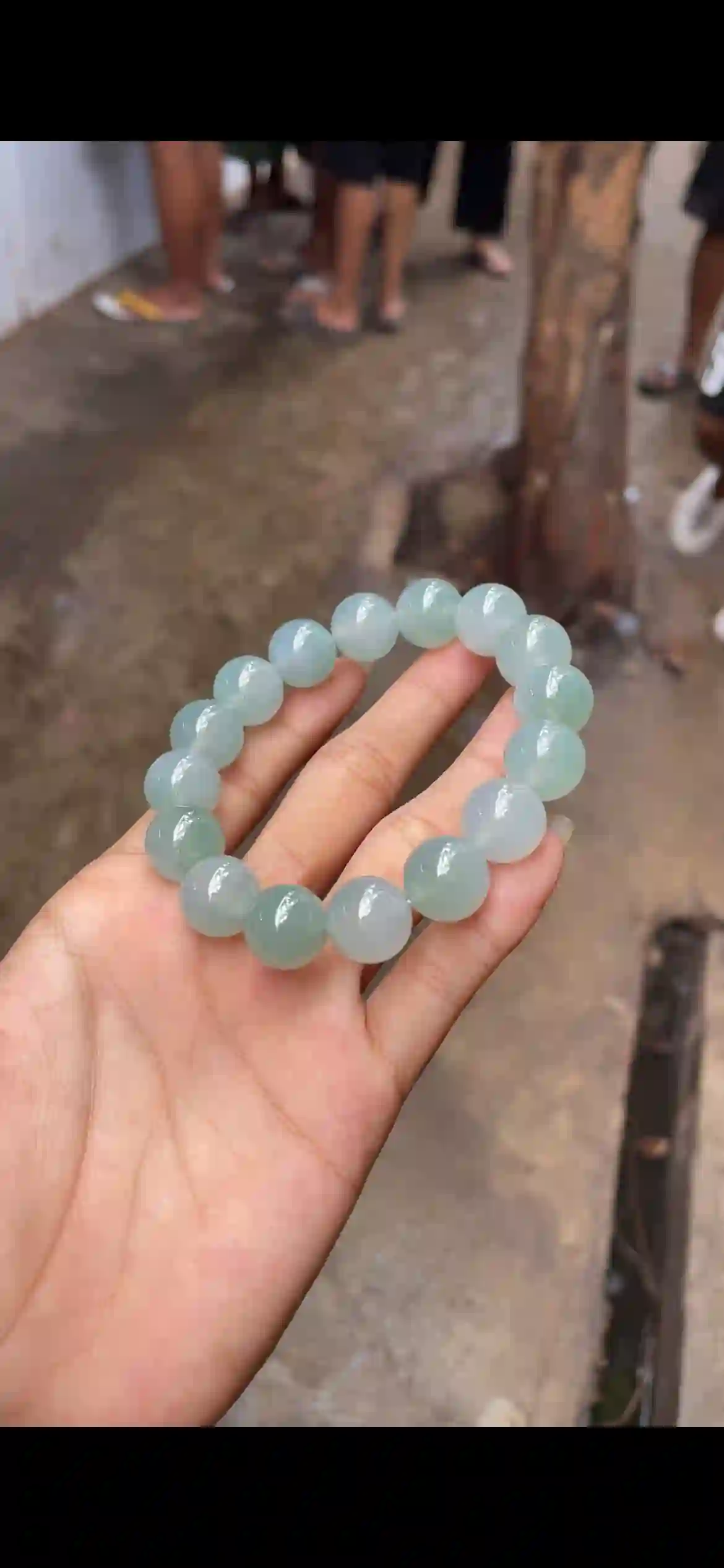  Large Icy Watery Green Jadeite Bead Bracelet | Myanmar Jadeite reference #8610001