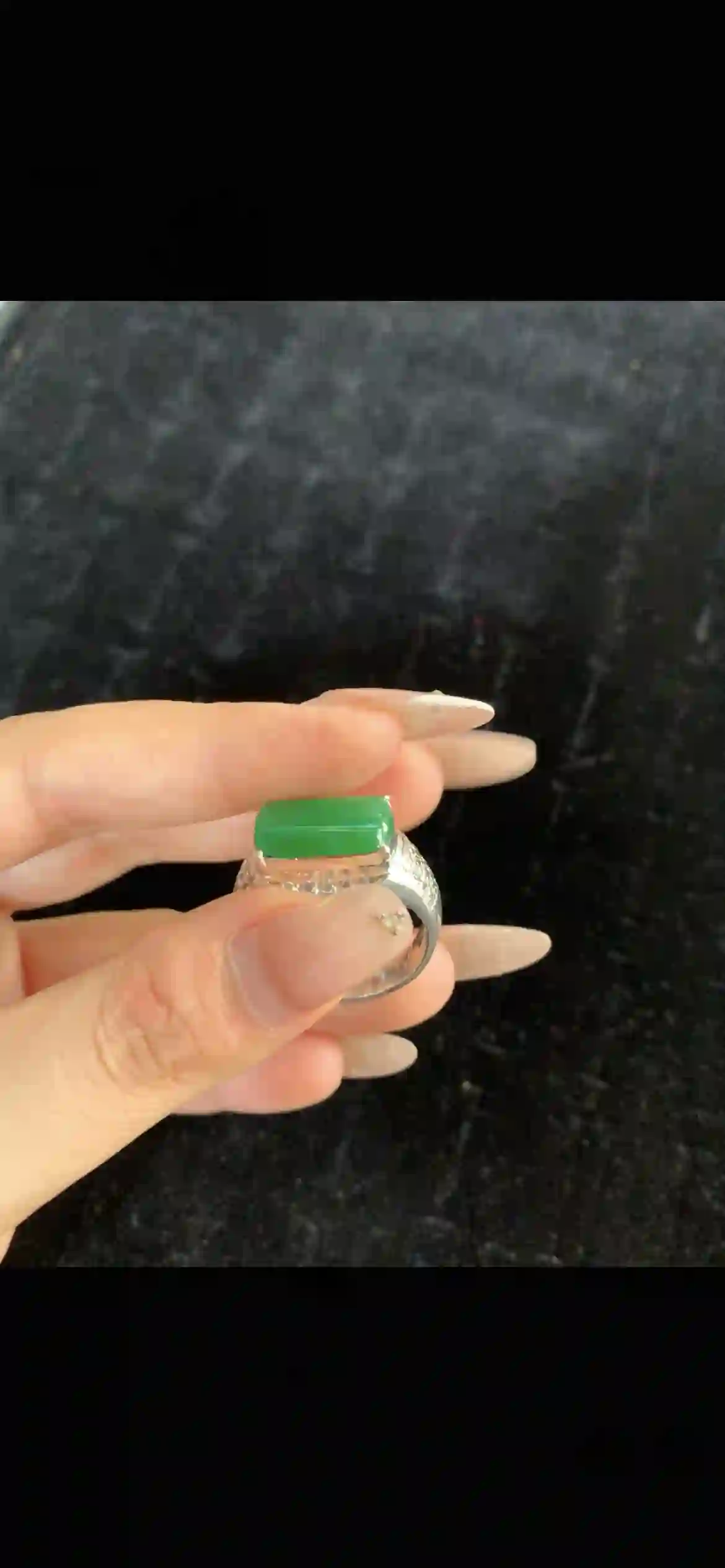 Emerald Green Jade Saddle Ring — Diamond Accented White Gold Band | Myanmar Jadeite reference #29130001