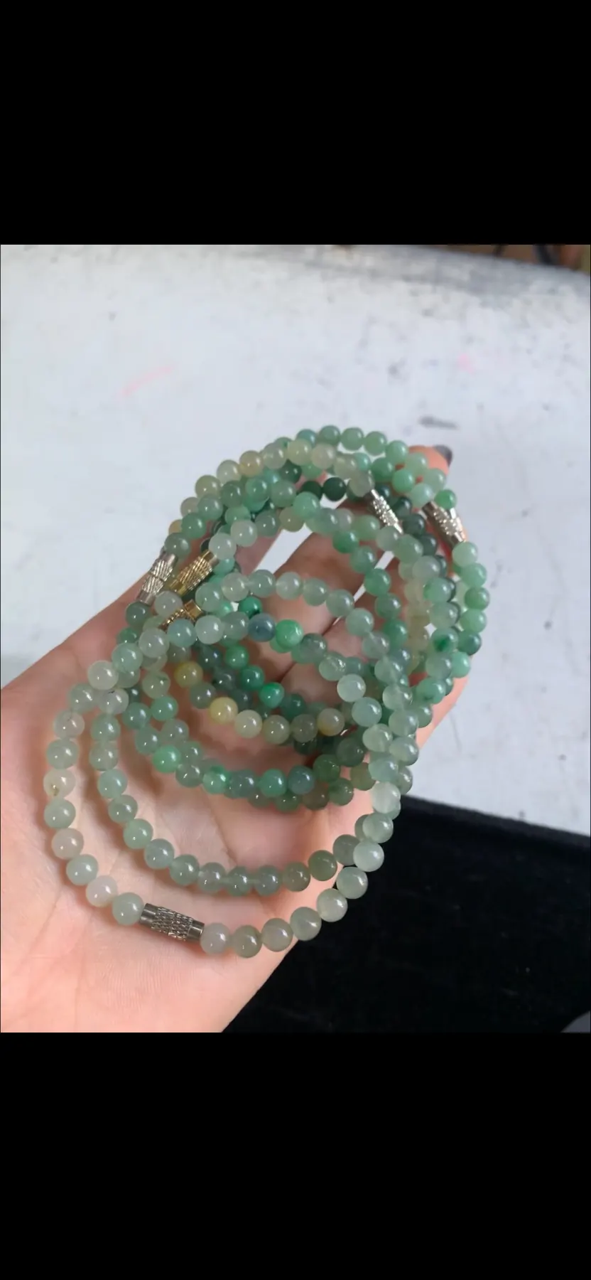 Natural High-Translucency Ice Variety Collection of Mint Green, Teal & Honey Yellow Jadeite Bead Bracelets with Textured Metallic Clasps | Myanmar Jadeite reference #39450003