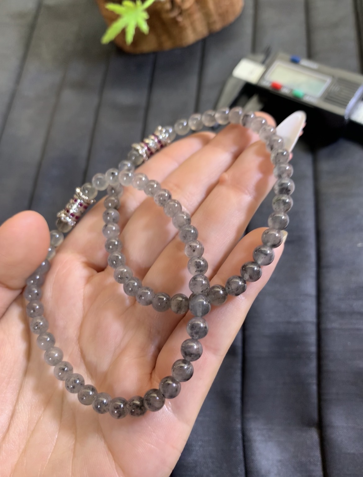 Natural Icy White Jade Beaded Bracelet - Burmese Jadeite from Myanmar