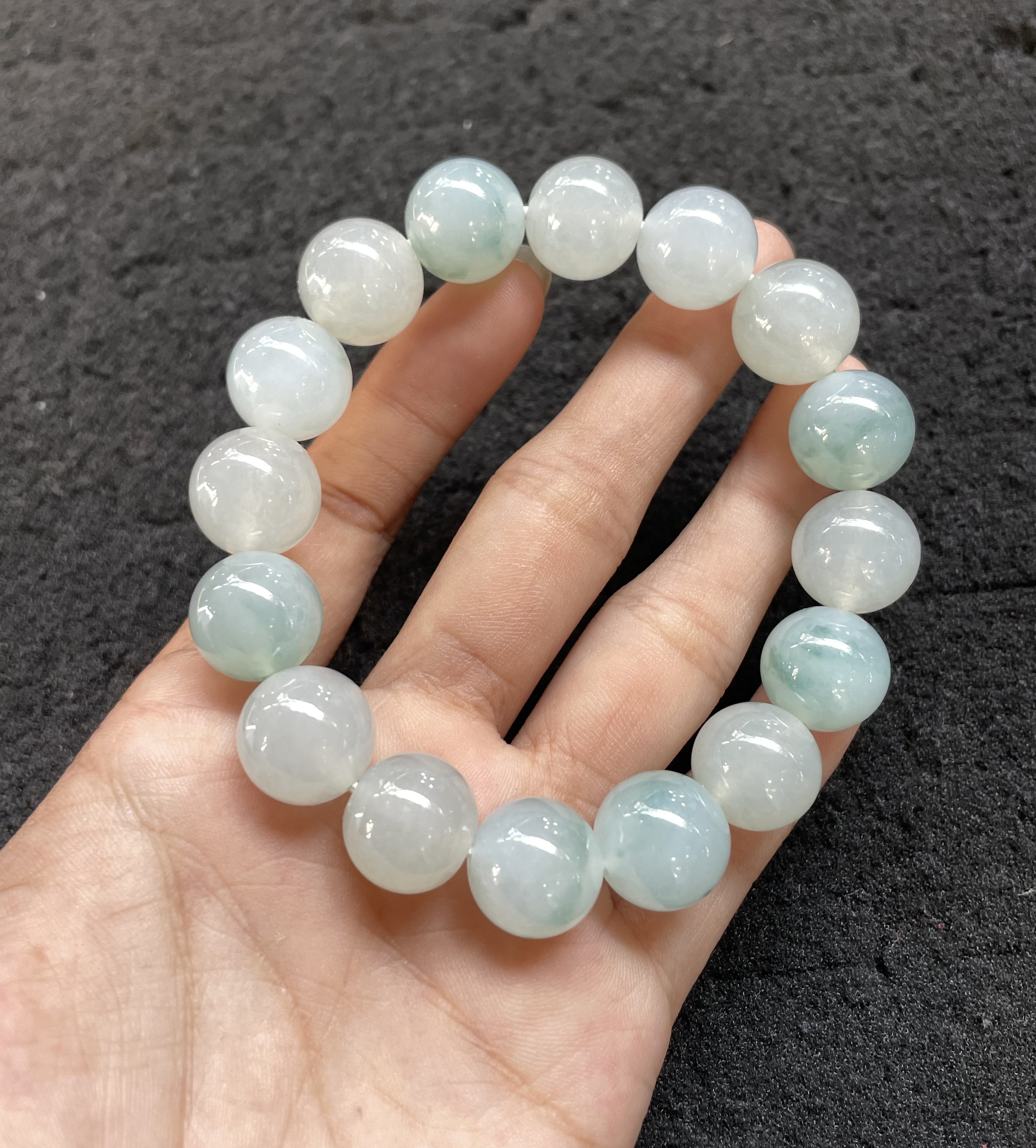 White and Light Green Jadeite Beaded Bracelet - Burmese Jadeite from Myanmar