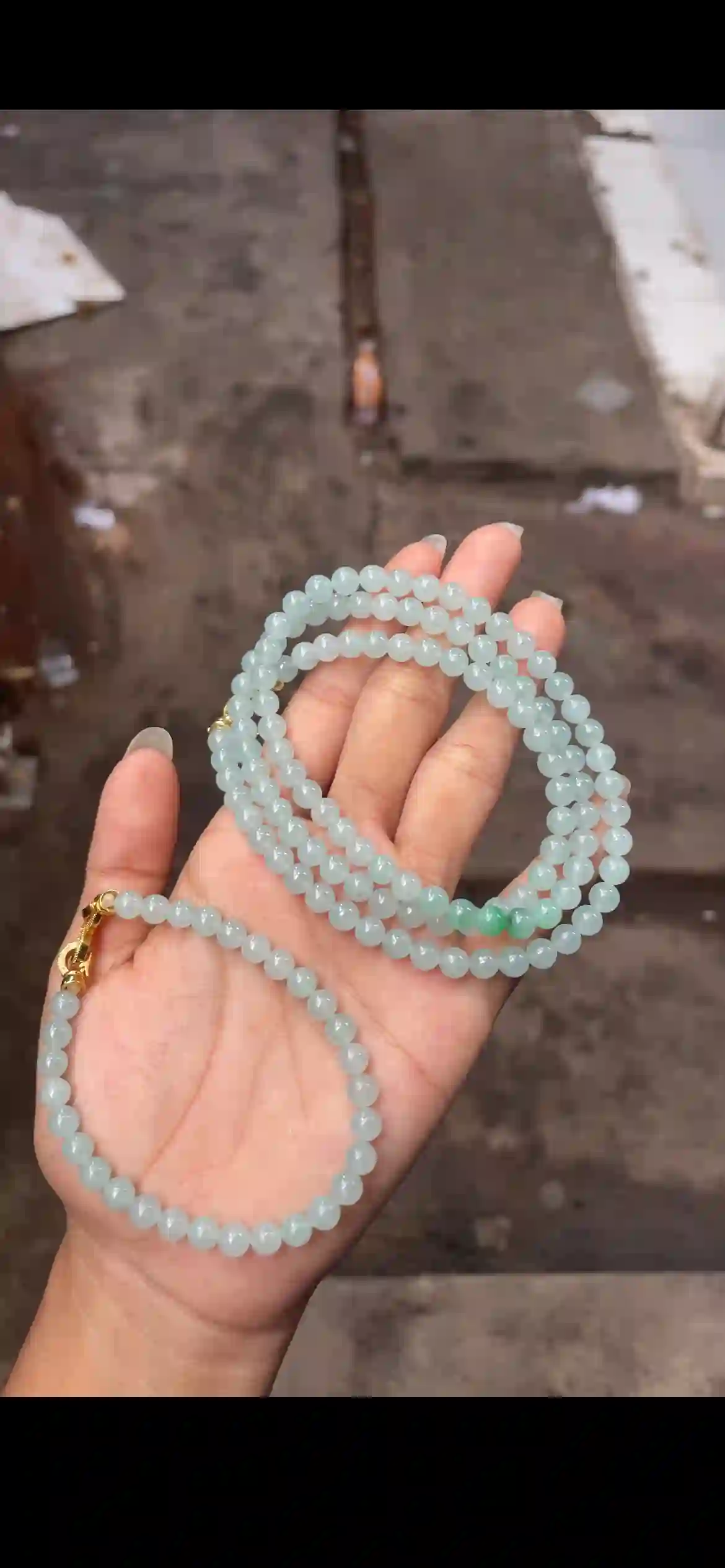 Icy Pale Blue Jadeite Bead Necklace with Accent Beads | Myanmar Jadeite reference #14970001