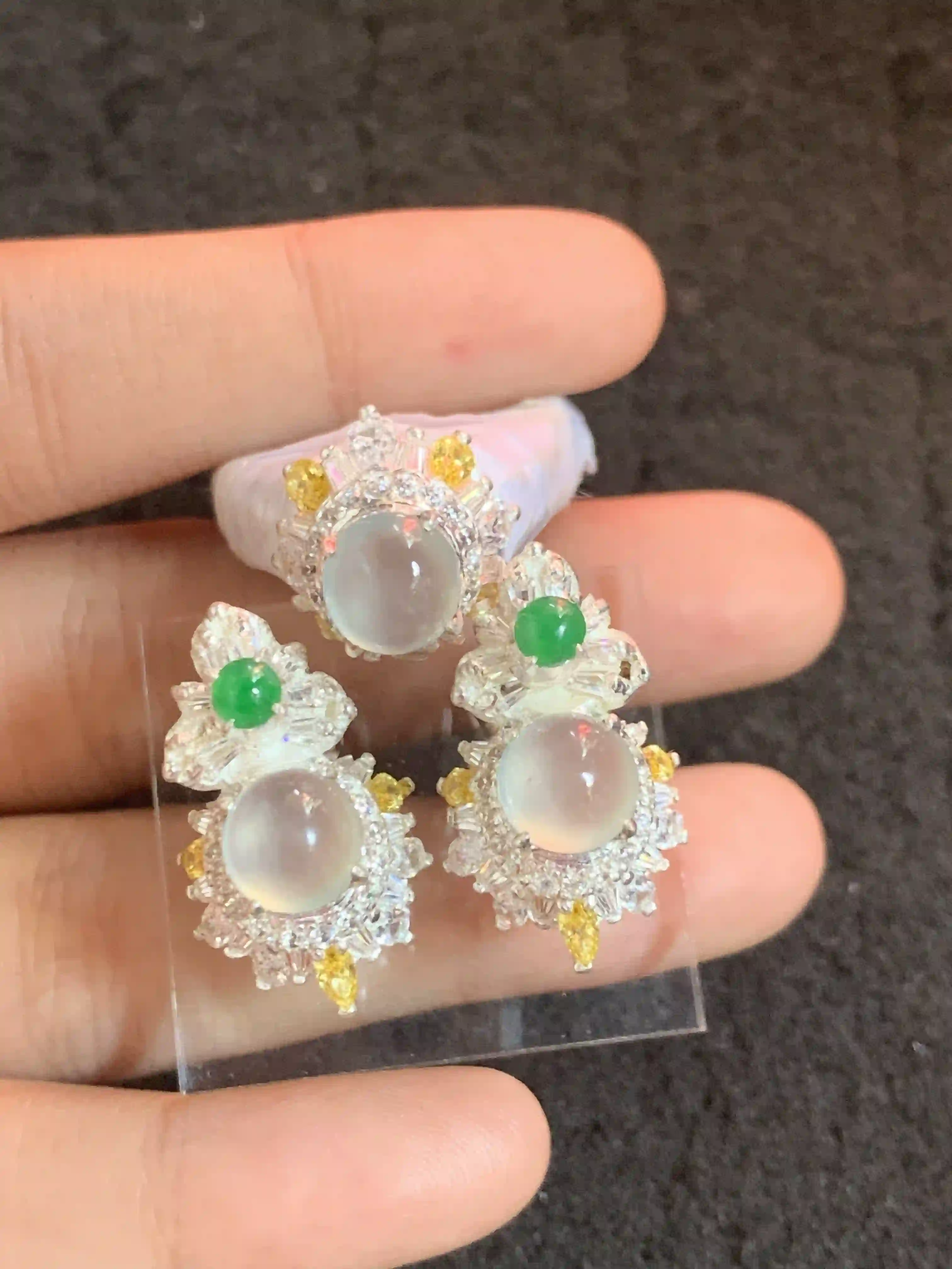  Opulent Translucent Gemstone Jewelry Set (Ring & Earrings), view 2 | Myanmar Jadeite reference #420001