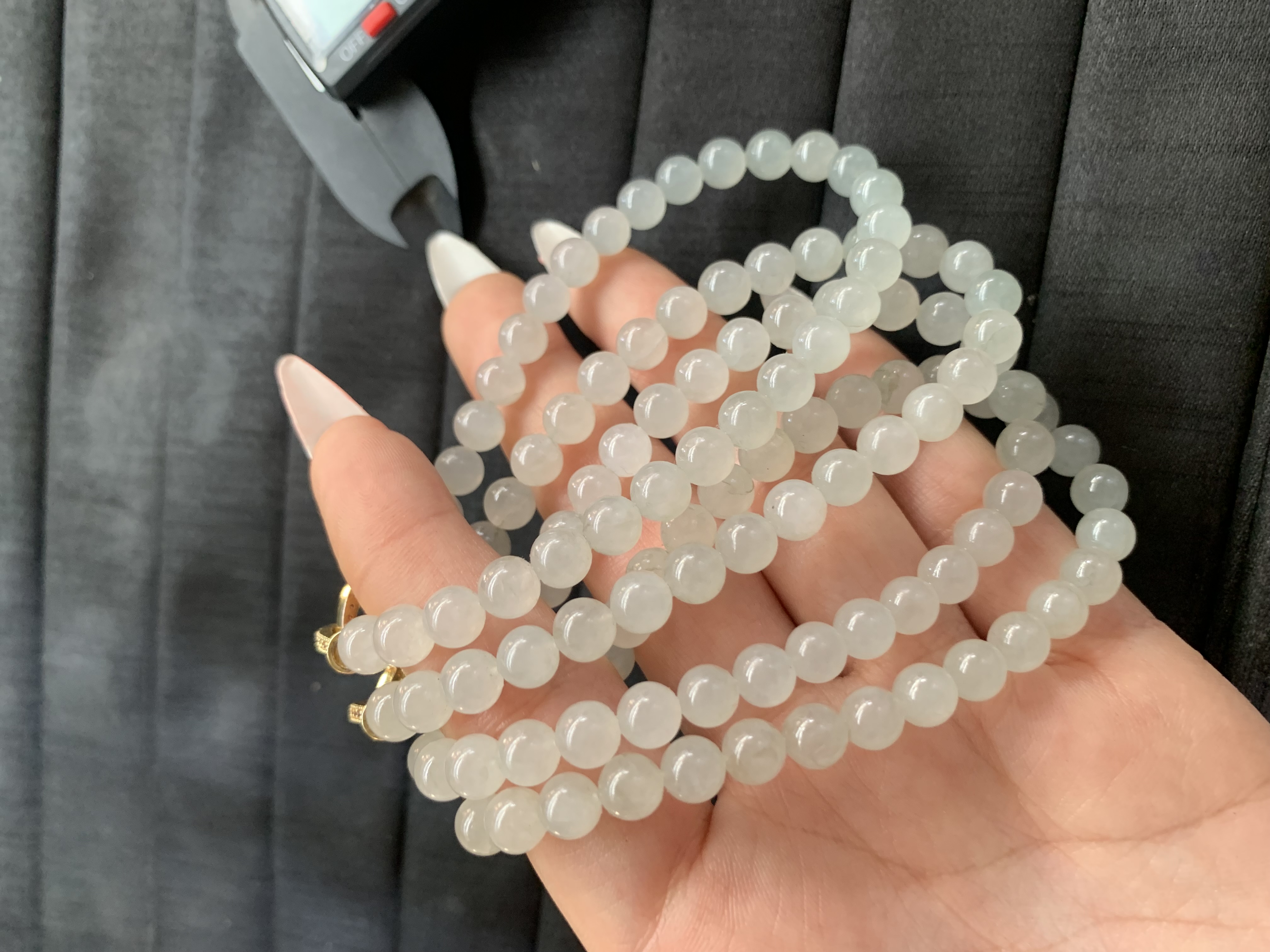 Translucent Light Grayish-White Beaded Multi-Strand Necklace