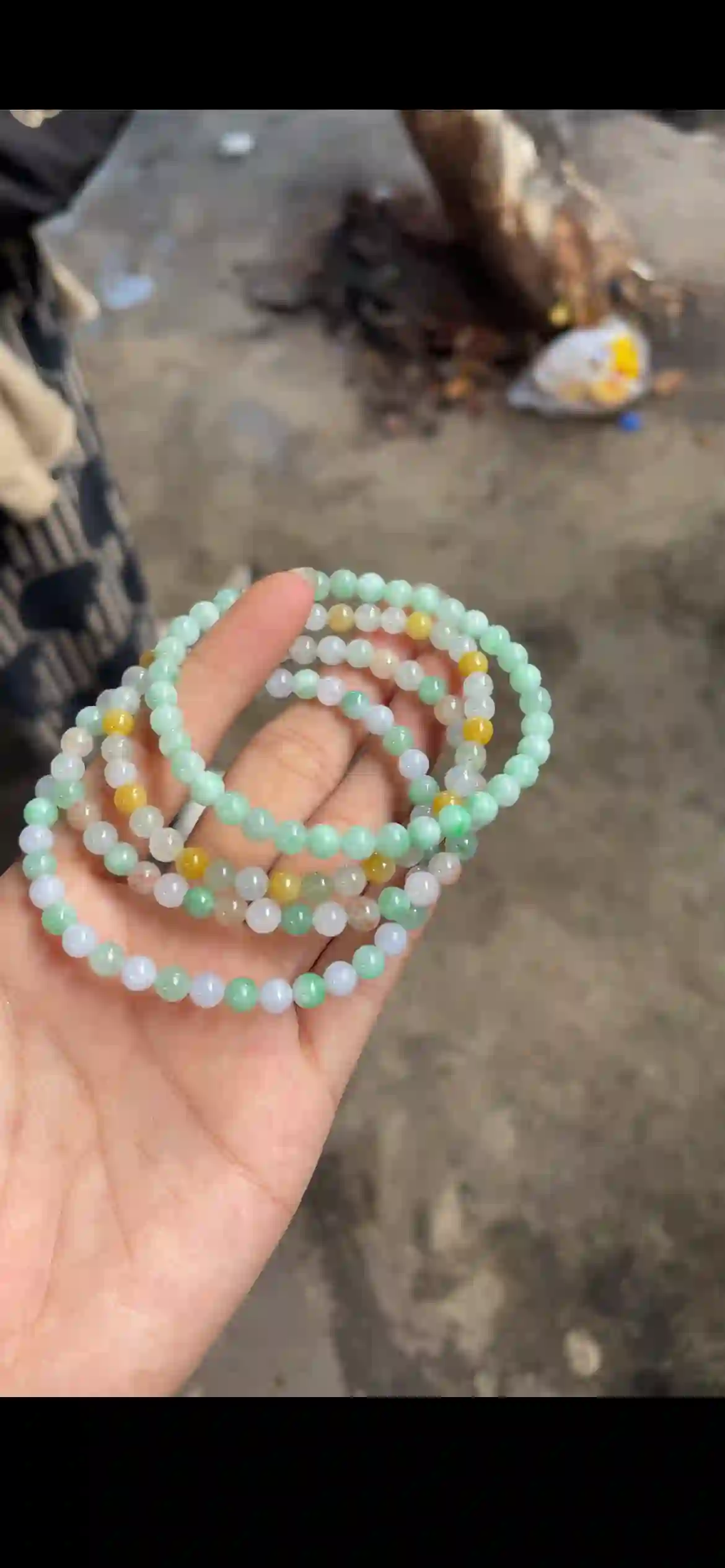 Tri-Color Jade Bead Long Necklace / Multi-Layer Bracelet | Myanmar Jadeite reference #30690001