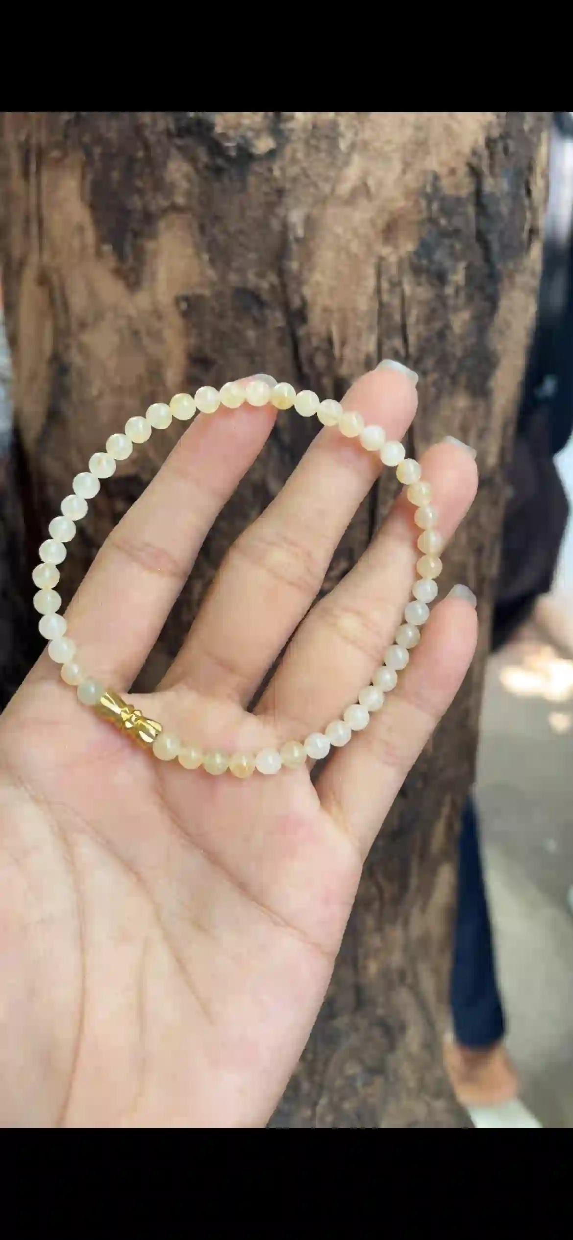  Icy Pale Honey‑White Jadeite Dainty Bead Bracelet, view 2 | Myanmar Jadeite reference #9870001