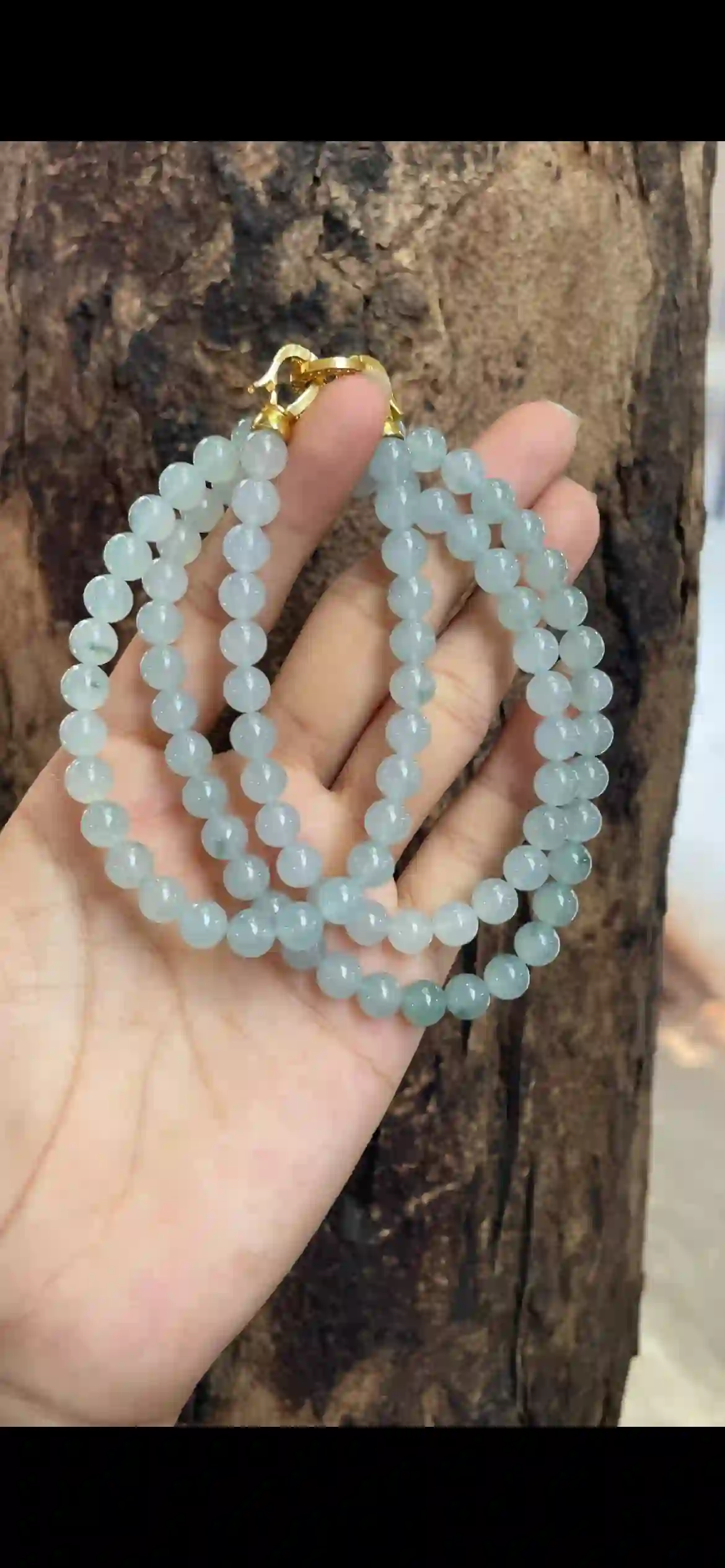 Icy Pale Celadon Floating Green Jadeite Multi‑Loop Strand | Myanmar Jadeite reference #9960001