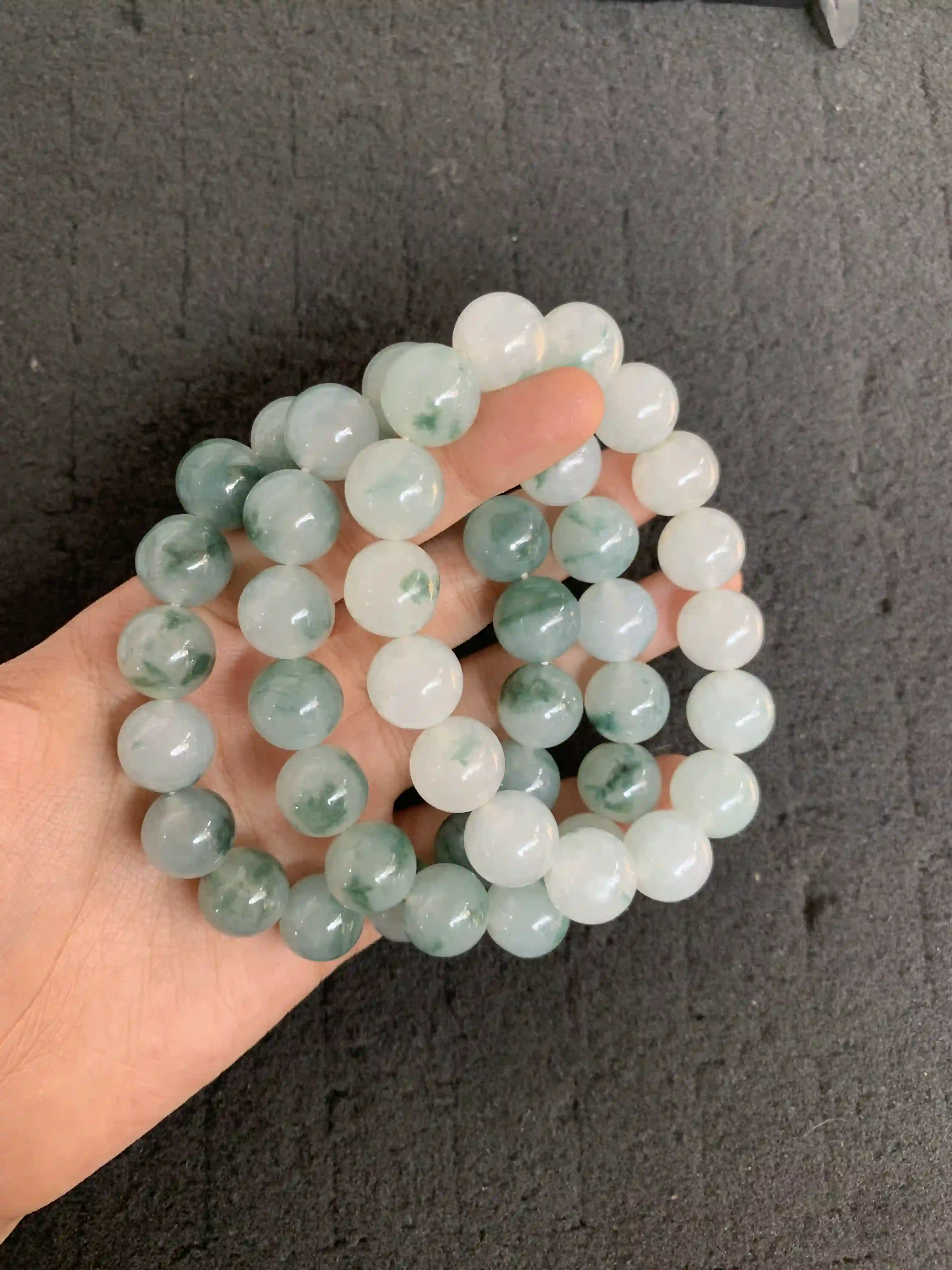  Jade Beaded Bracelets with Green Veins, view 2 | Myanmar Jadeite reference #1440005