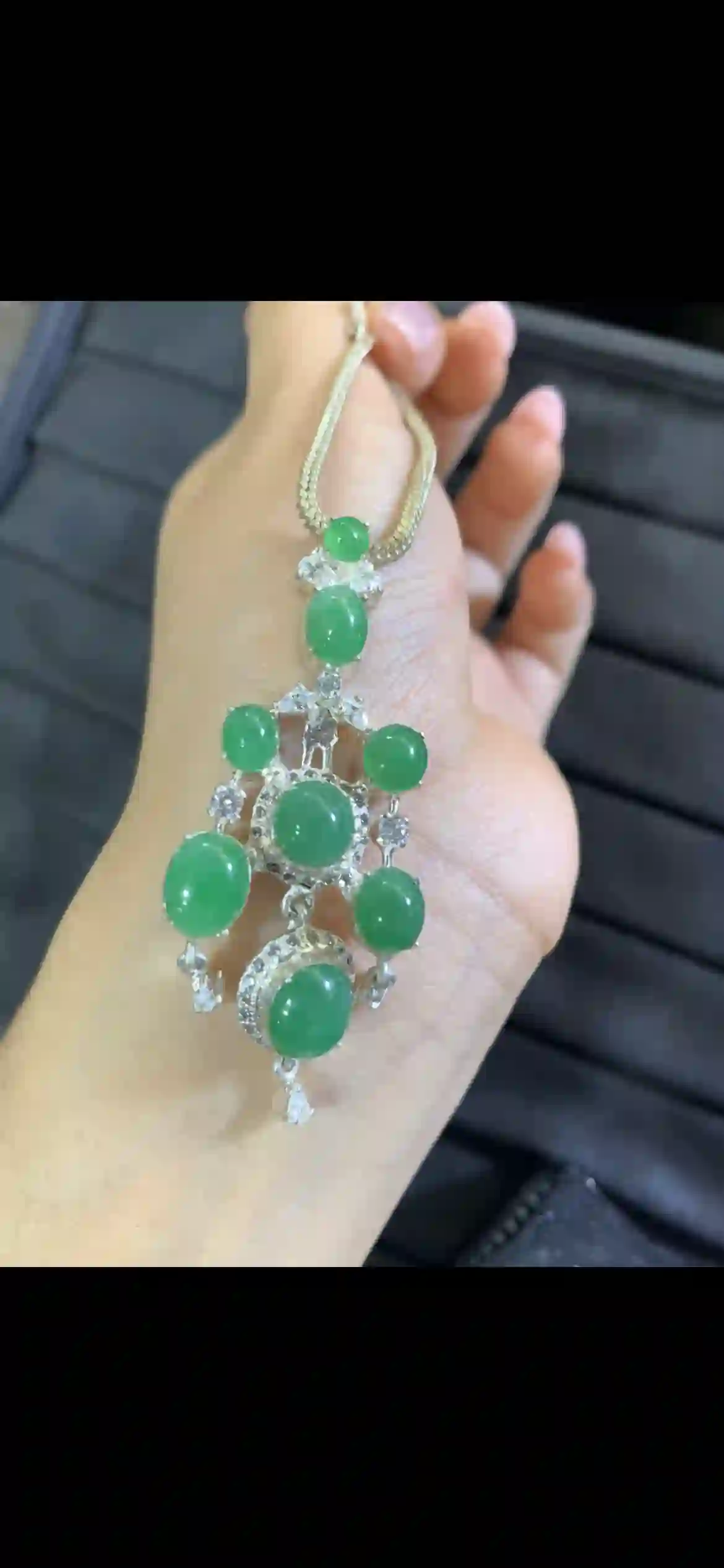  Vibrant Green Jadeite Multi-Stone Cluster Pendant | Myanmar Jadeite reference #6960001