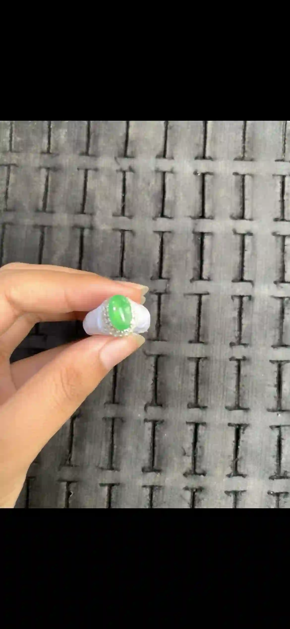 Vivid Bright Green Jadeite Halo Ring | Myanmar Jadeite reference #16110001