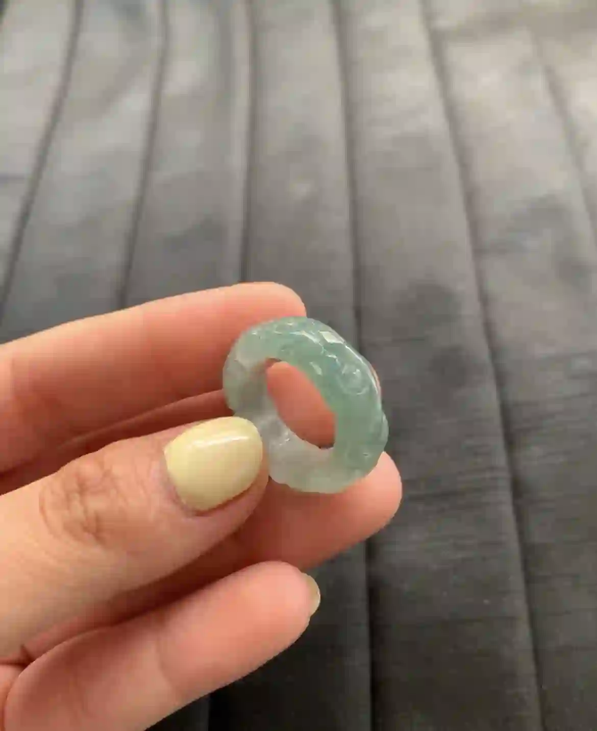  Natural Icy Green Jade Carved Ring | Myanmar Jadeite reference #2490004