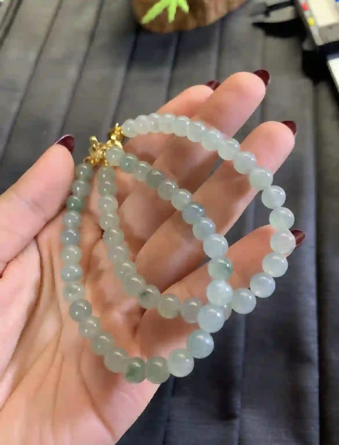 Icy Floating Blue-Green Jade Double-Layer Bracelet, view 2 | Myanmar Jadeite reference #2850008