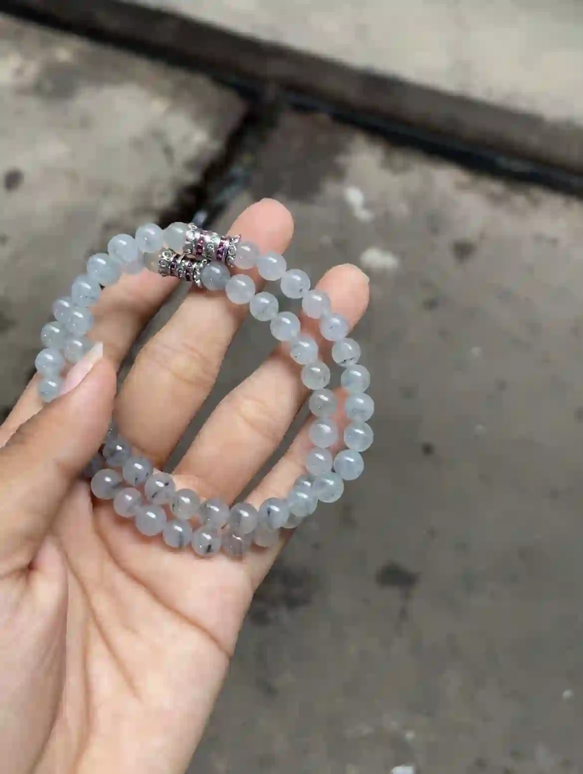Icy Black Flower Jade Bracelet, view 2 | Myanmar Jadeite reference #2700006