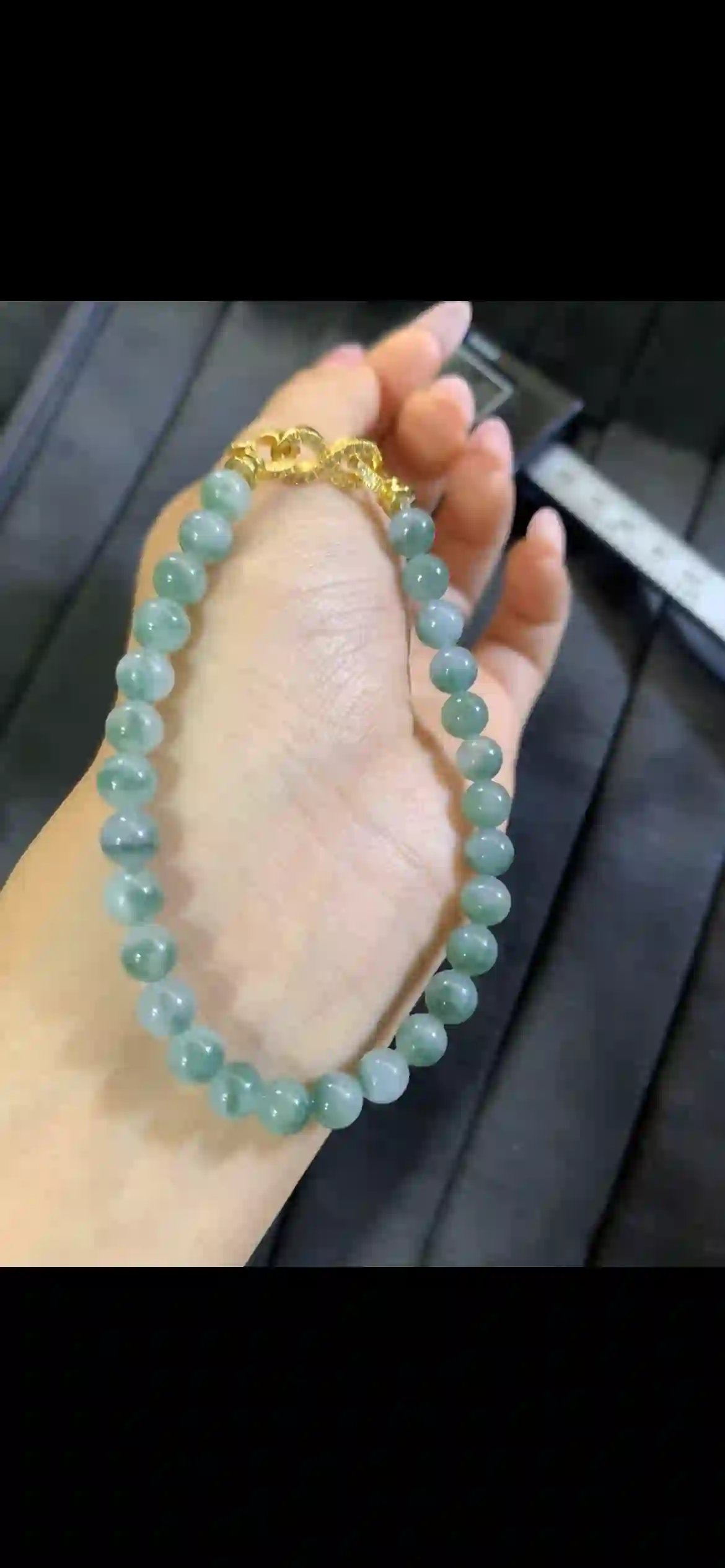Natural Icy Floating Blue-Green Jadeite Bead Bracelet | Myanmar Jadeite reference #7110004