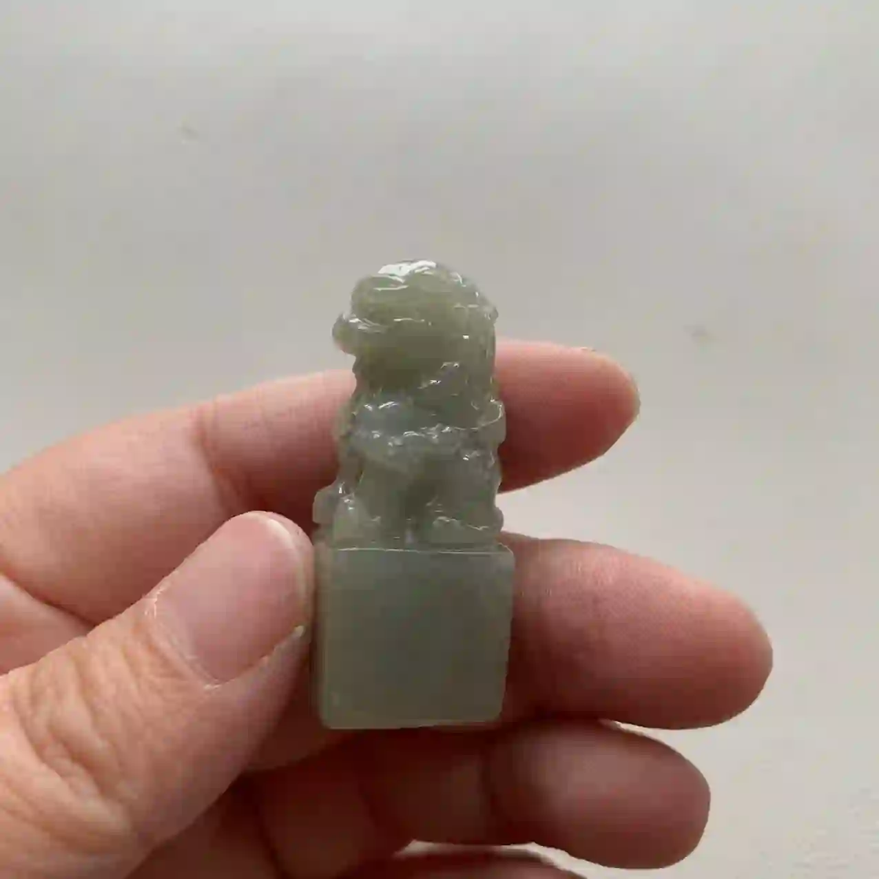  Green Jade Seal Pendant with Lion Carving | Myanmar Jadeite reference #2100012