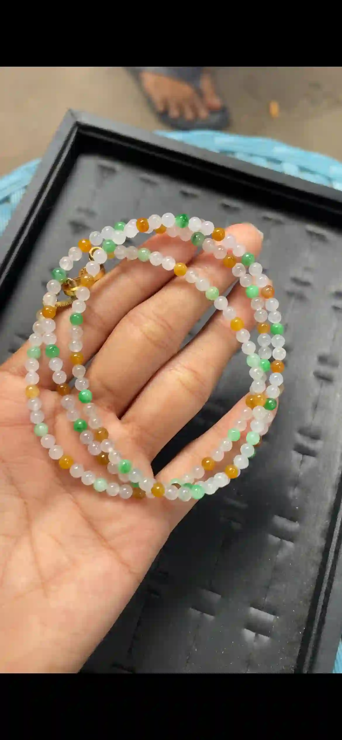 Three-Color Icy Jadeite Bead Multi-Wrap Bracelet & Necklace | Myanmar Jadeite reference #7770001