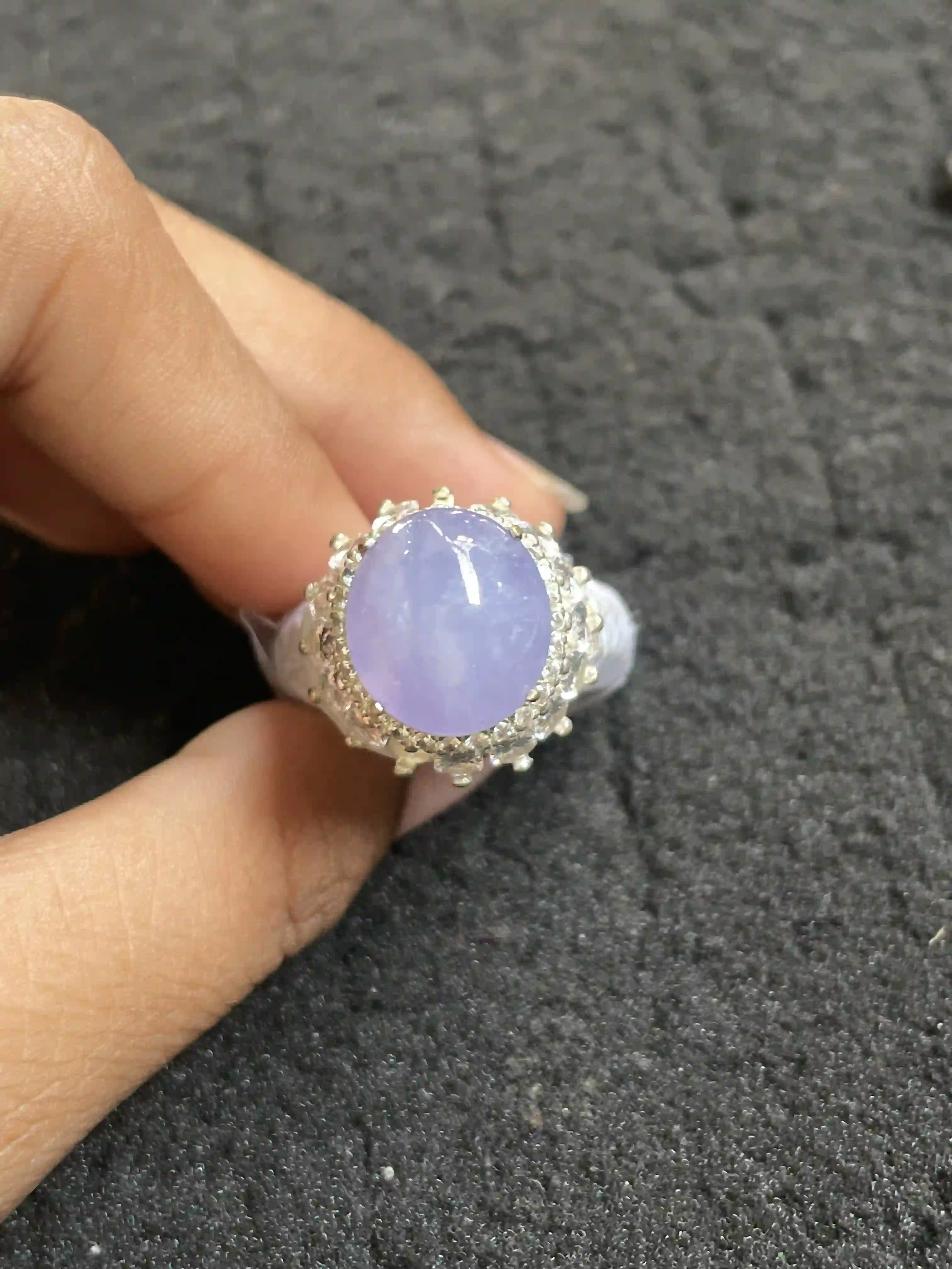 Lavender Jadeite Ring with Sparkling Setting | Myanmar Jadeite reference #1290003