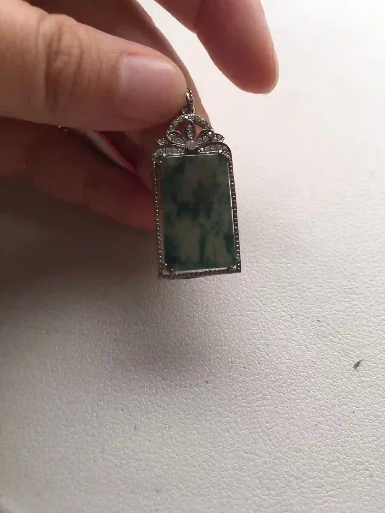 Natural Blue Green Jade Rectangular Pendant | Myanmar Jadeite reference #2040002