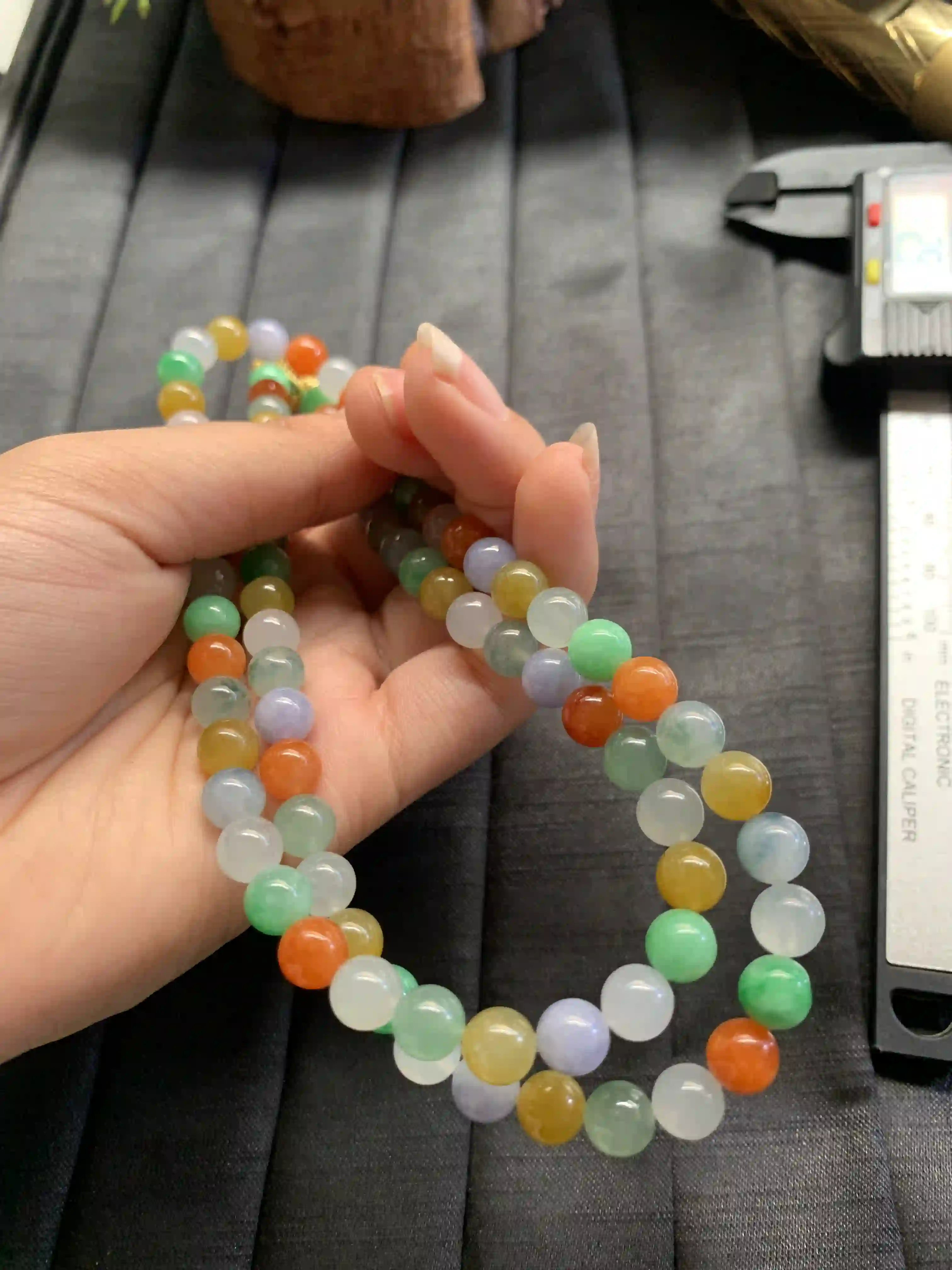 Natural Multicolor Jadeite Beaded Necklace, view 2 | Myanmar Jadeite reference #2400005