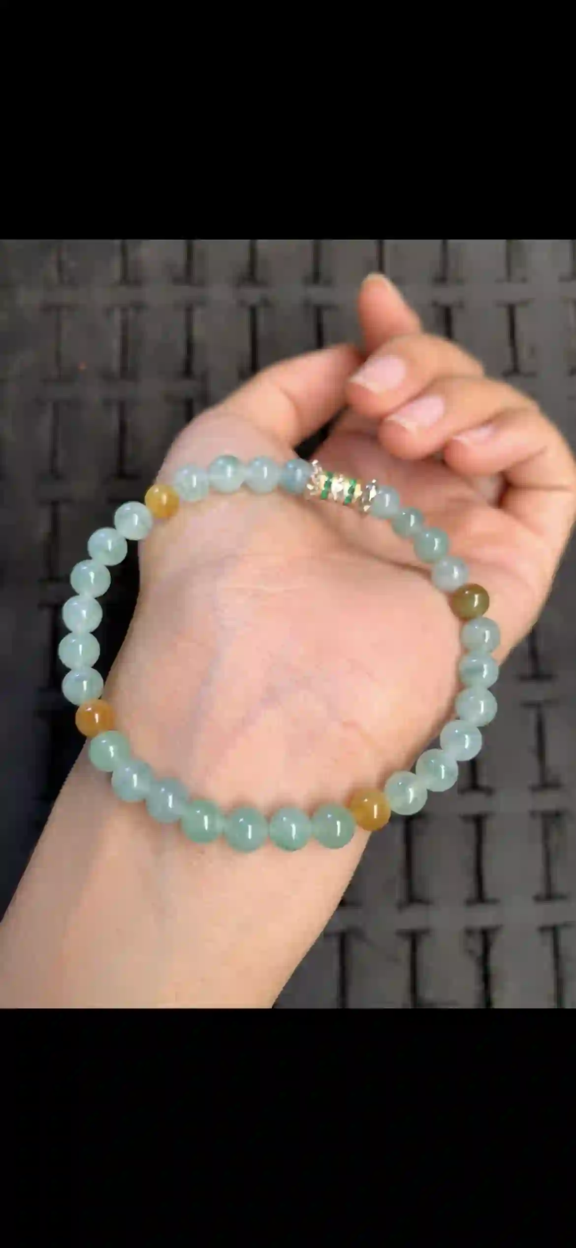 Icy Blue‑Green & Honey Yellow Jadeite Bead Bracelet, view 2 | Myanmar Jadeite reference #13770001