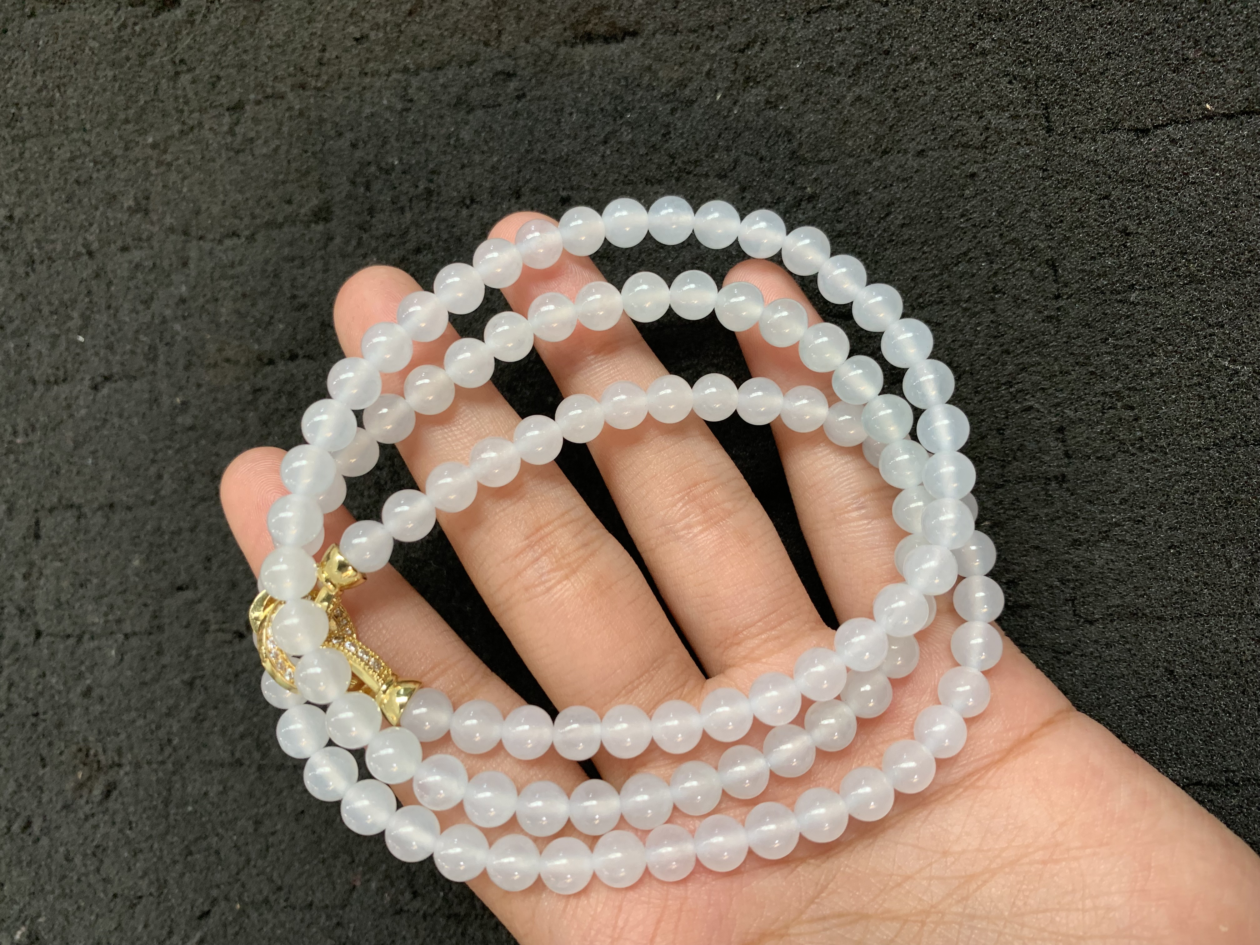 White Beaded Multi-layer Bracelet with Gold Accent - Burmese Jadeite from Myanmar