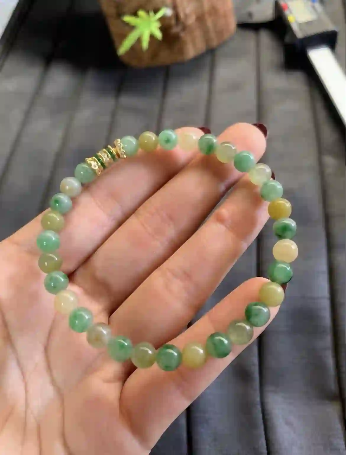  Multicolor Green & Yellow Jade Beaded Bracelet, view 2 | Myanmar Jadeite reference #2730002