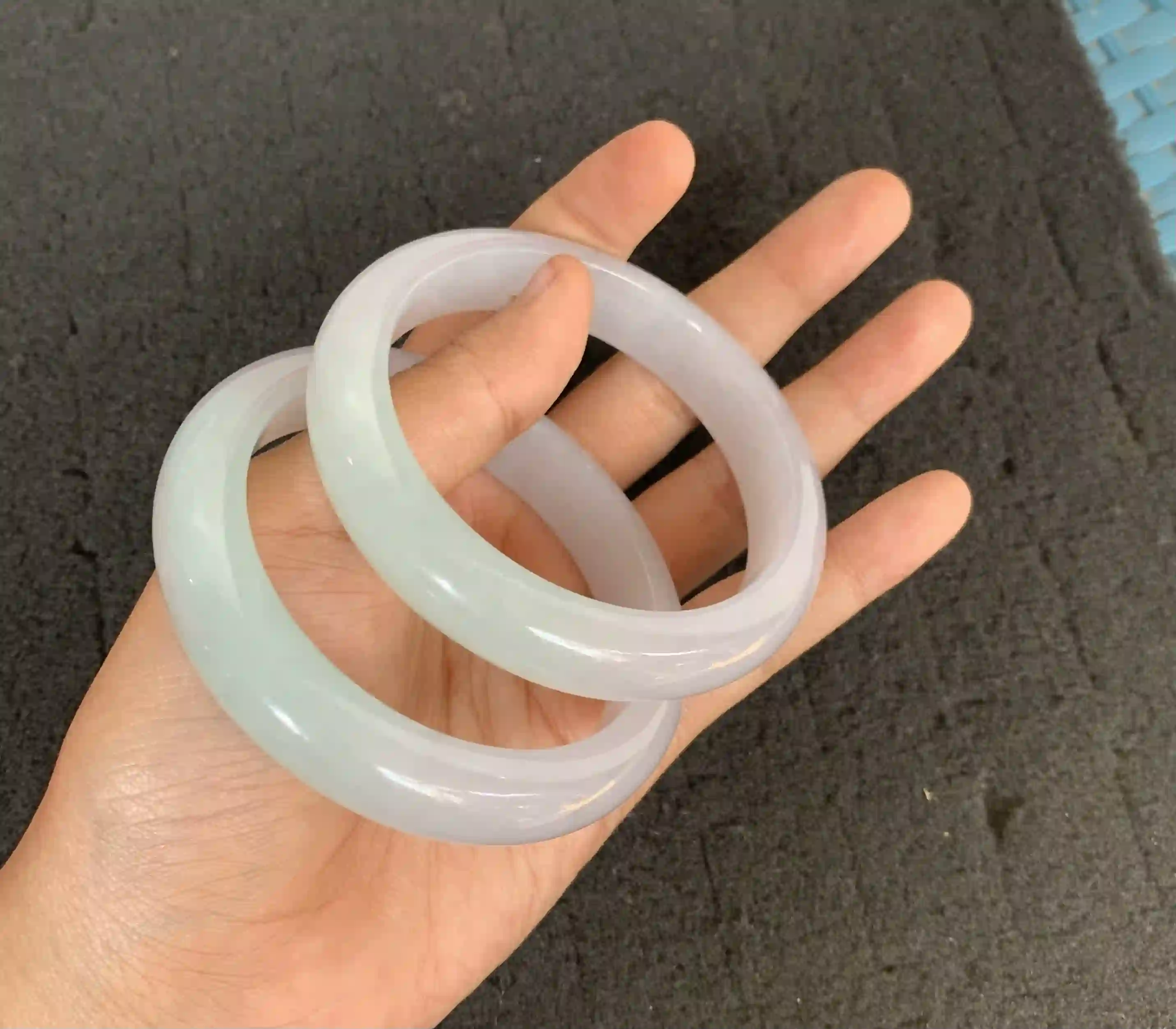  Light-Colored Jade Bangles Set, view 2 | Myanmar Jadeite reference #1440002