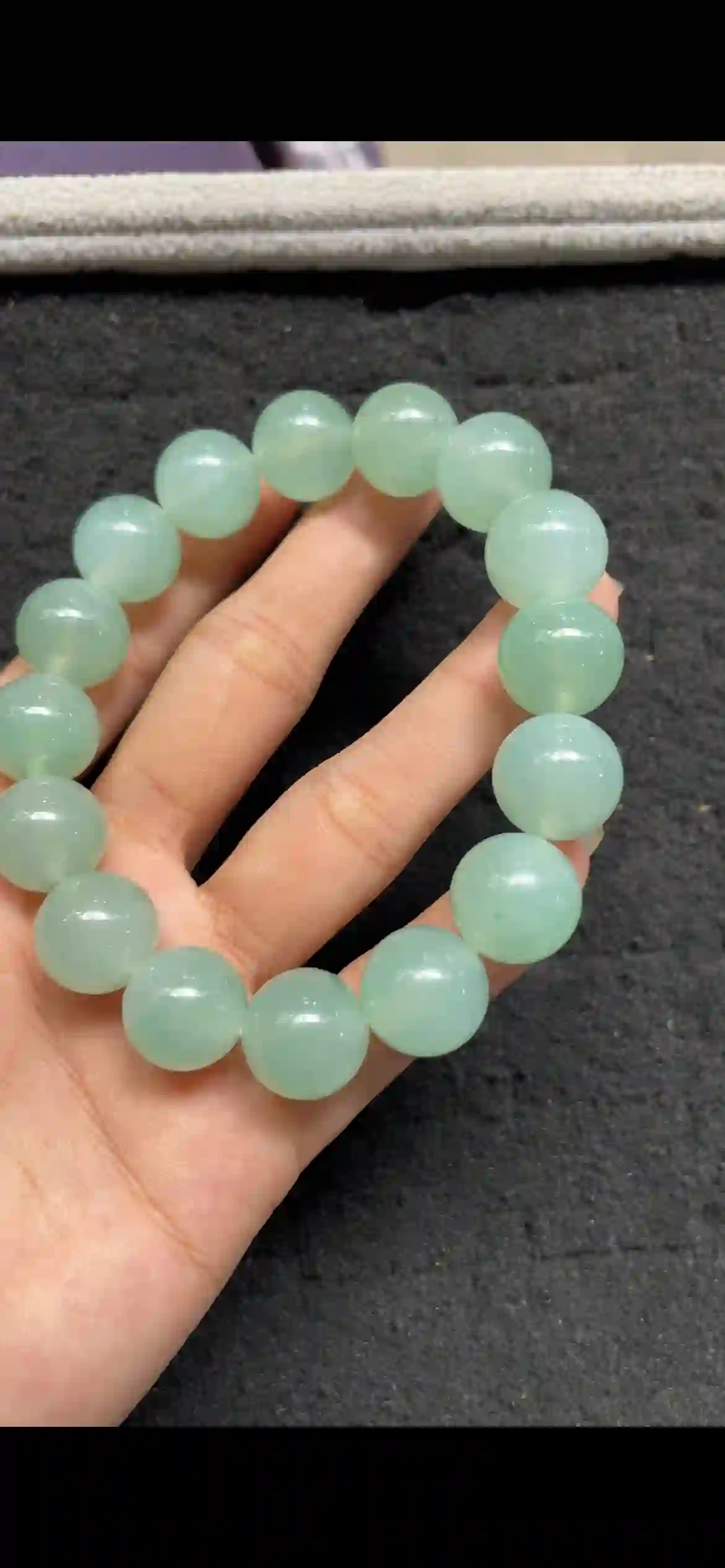  Natural Icy Pale Green Jadeite Bead Bracelet | Myanmar Jadeite reference #7050001