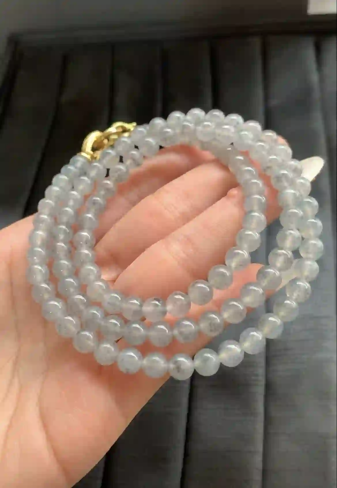 Natural Black Ice Jade Bead Necklace, view 2 | Myanmar Jadeite reference #1890002