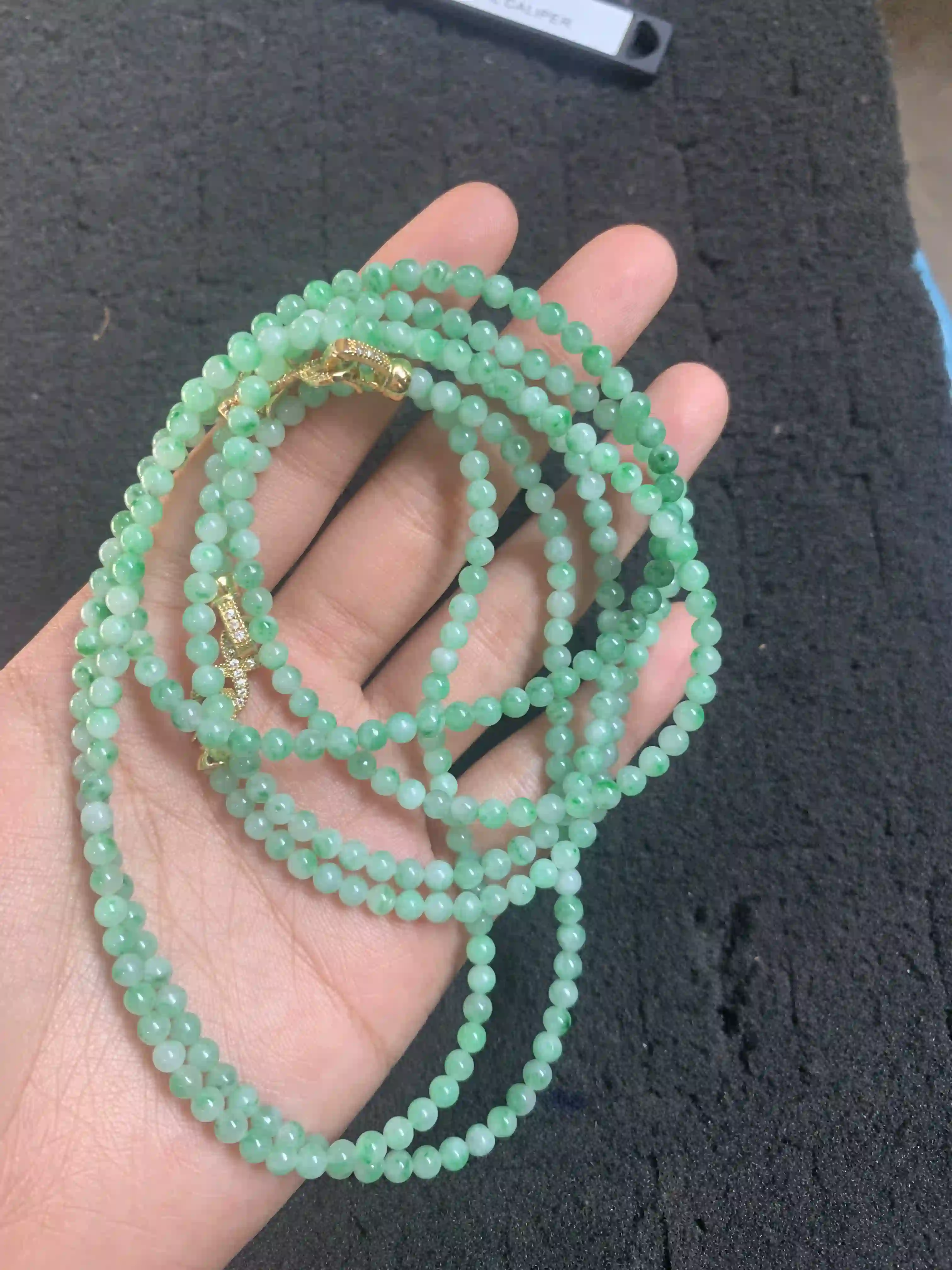 Set of Light Green Beaded Necklaces/Bracelets with Gold Clasps, view 2 | Myanmar Jadeite reference #1350006