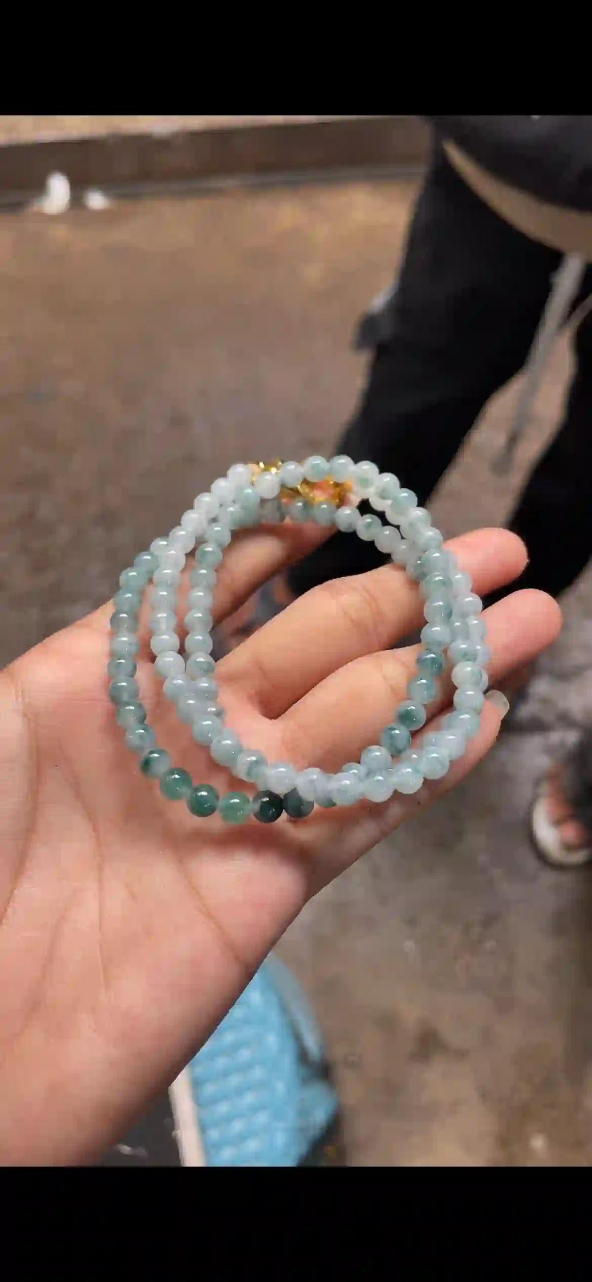   Icy Floating Blue-Green Jade Bead Multi-Layer Necklace with Gold Clasp, view 2 | Myanmar Jadeite reference #6300001