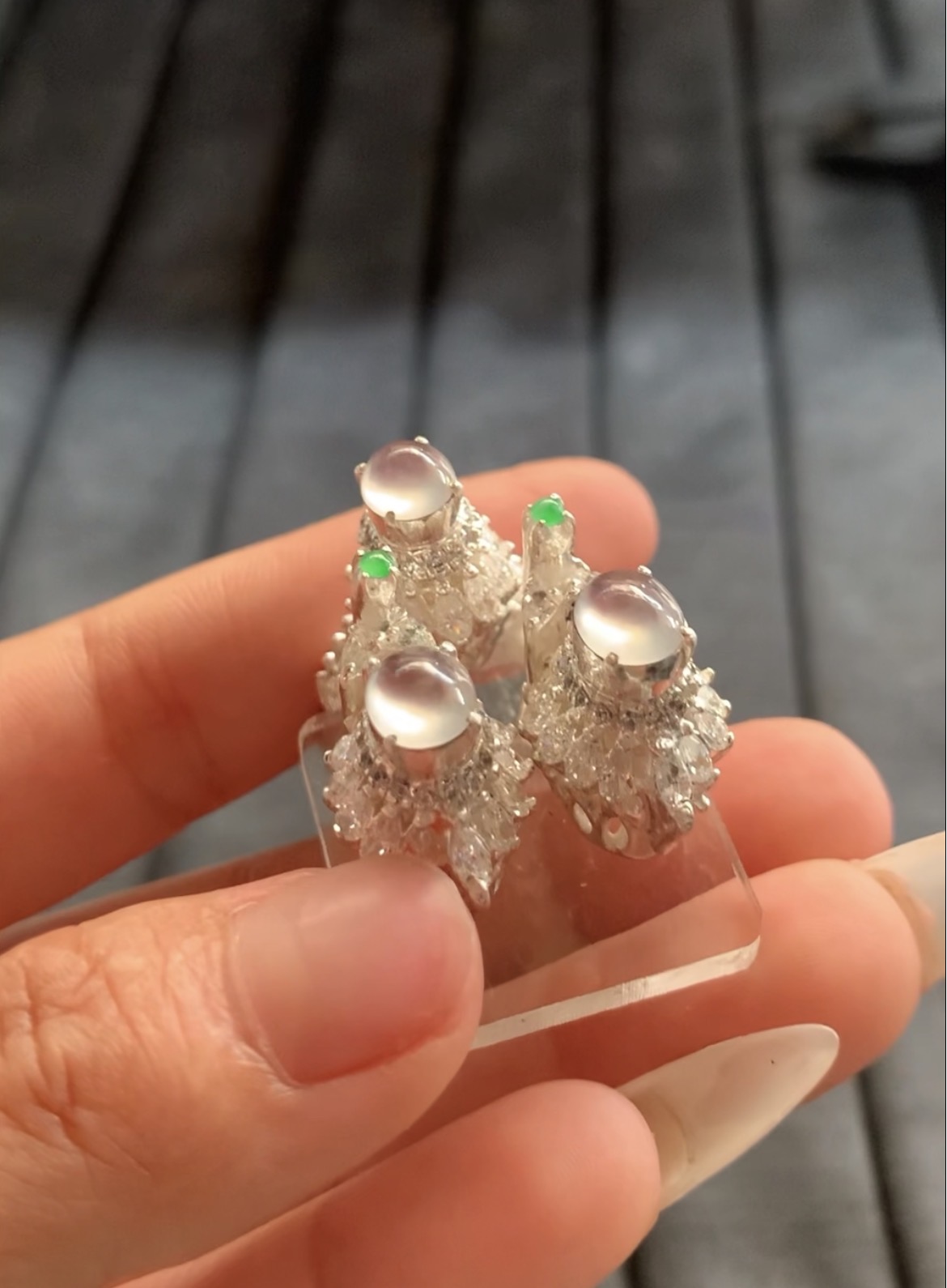   Icy White Jade and Green Accent Earrings - Burmese Jadeite from Myanmar