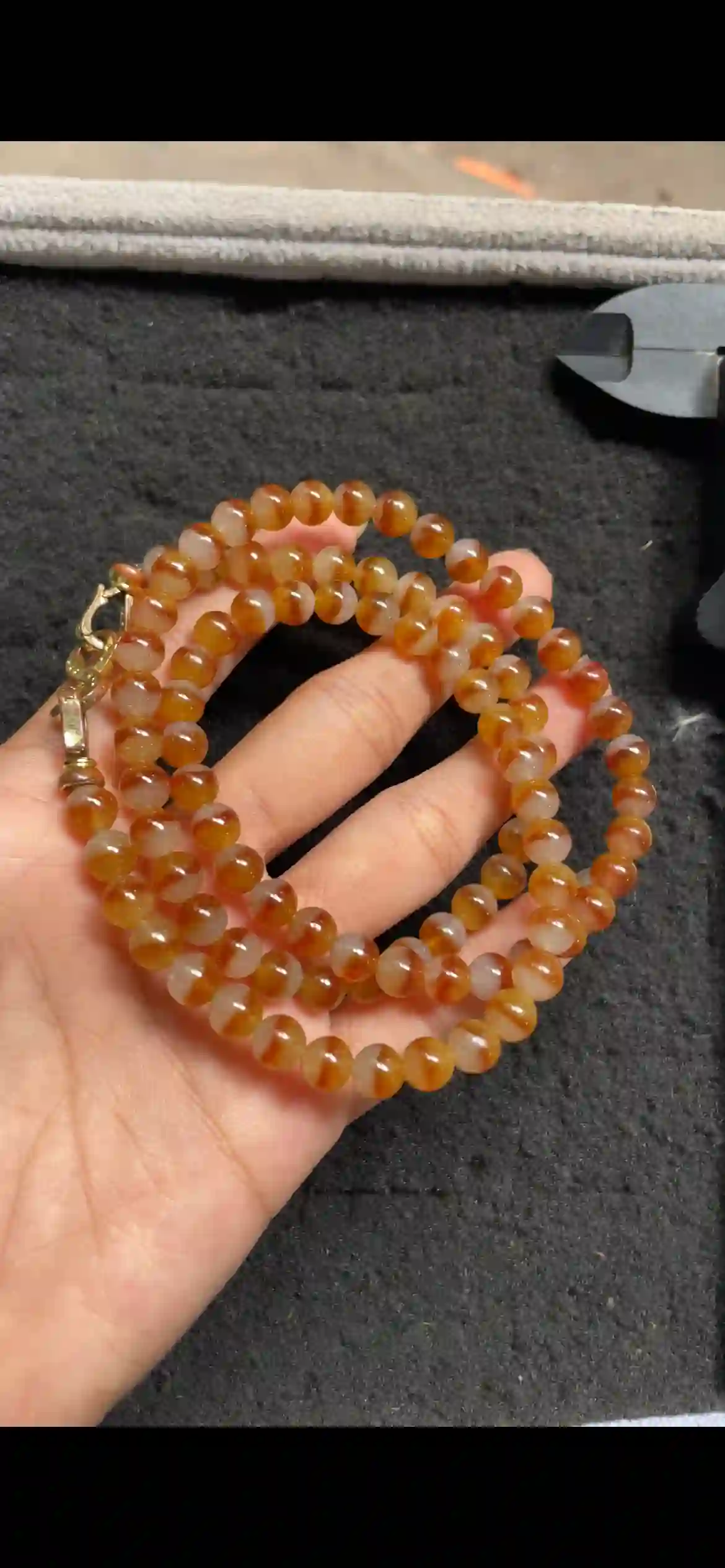  Natural Two-Tone Honey Red Jadeite Bead Necklace, view 2 | Myanmar Jadeite reference #7020002