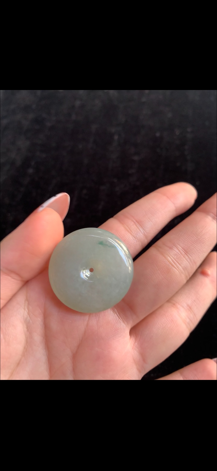 Natural Ice Variety Light Mint Green Jadeite Ping An Kou Safety Disc Pendant with Floating Green | Myanmar Jadeite reference #38100001
