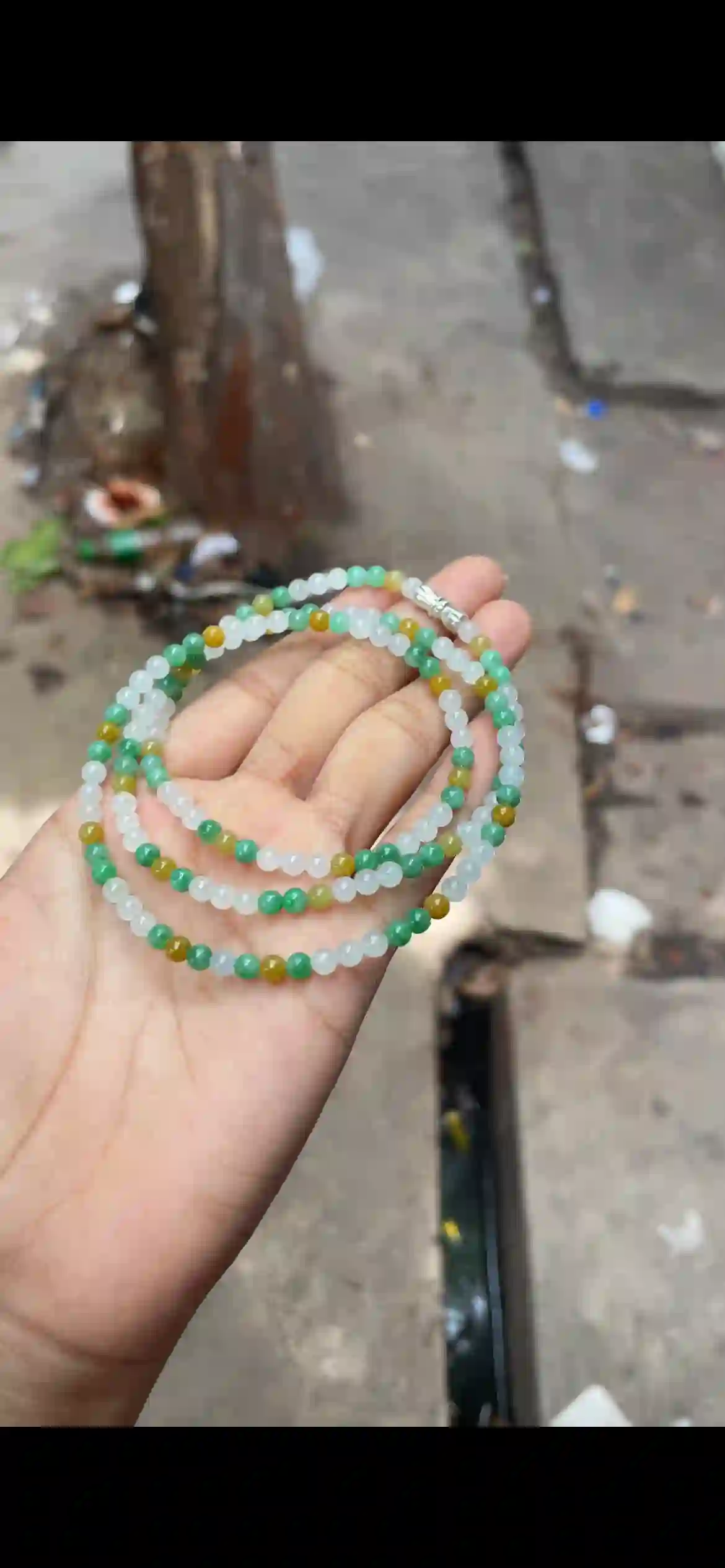  Tri‑Color Icy Jadeite Multi‑Loop Bead Necklace / Bracelet | Myanmar Jadeite reference #9390001
