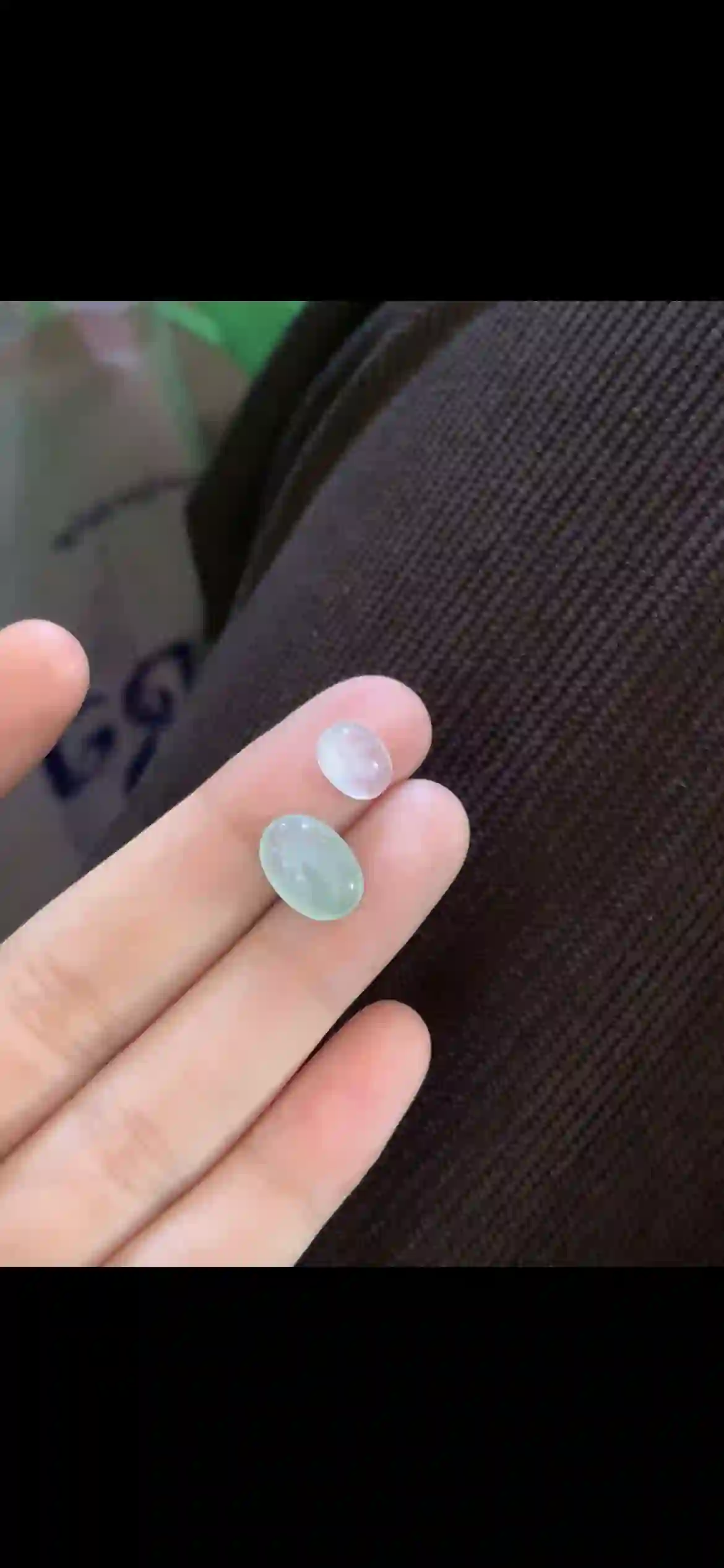 Two Oval Icy Pale Green & White Jade Cabochons — Loose Gemstones Pair | Myanmar Jadeite reference #28590001