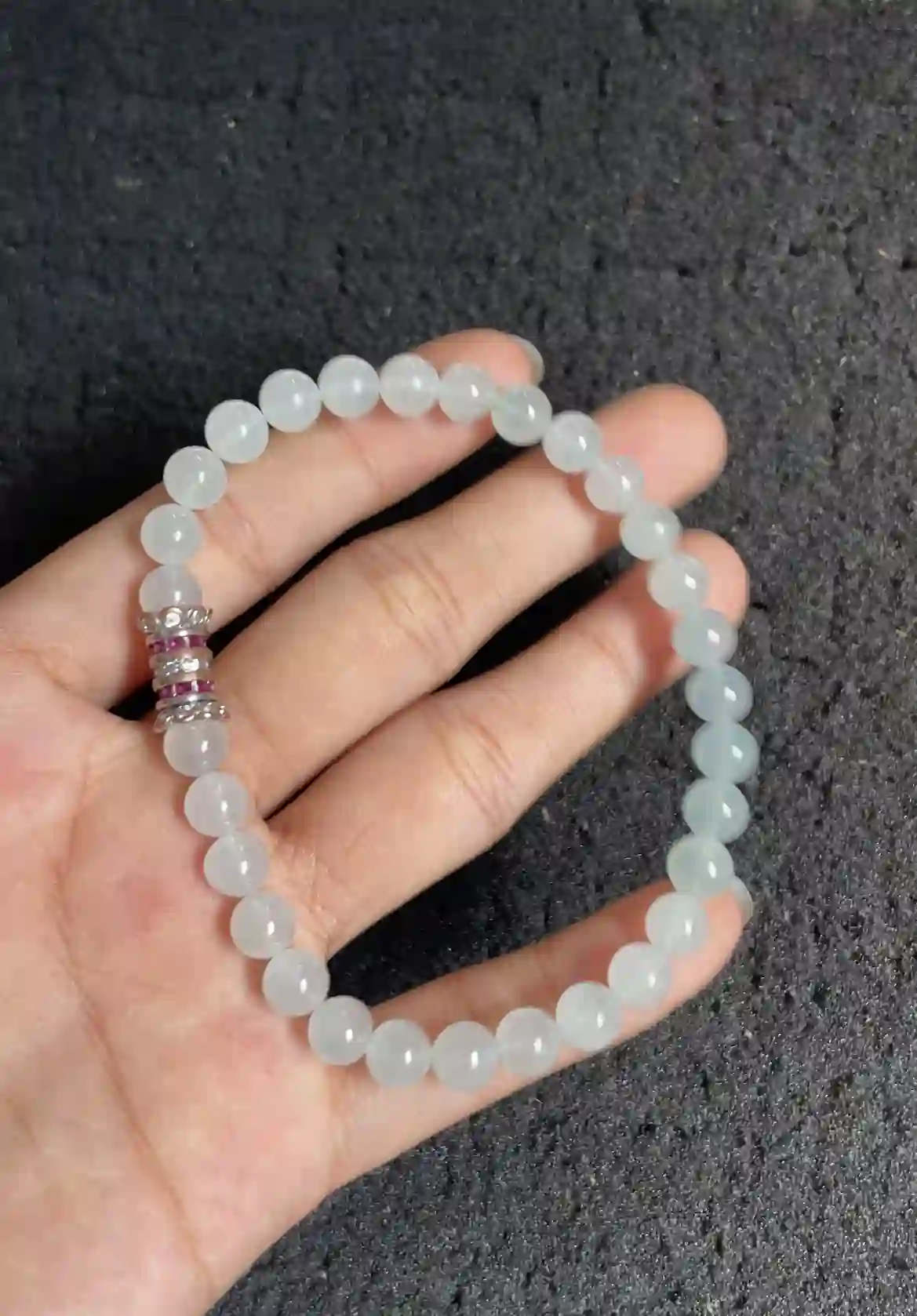Elegant Icy Jade Bracelet with Silver Accent | Myanmar Jadeite reference #2640008