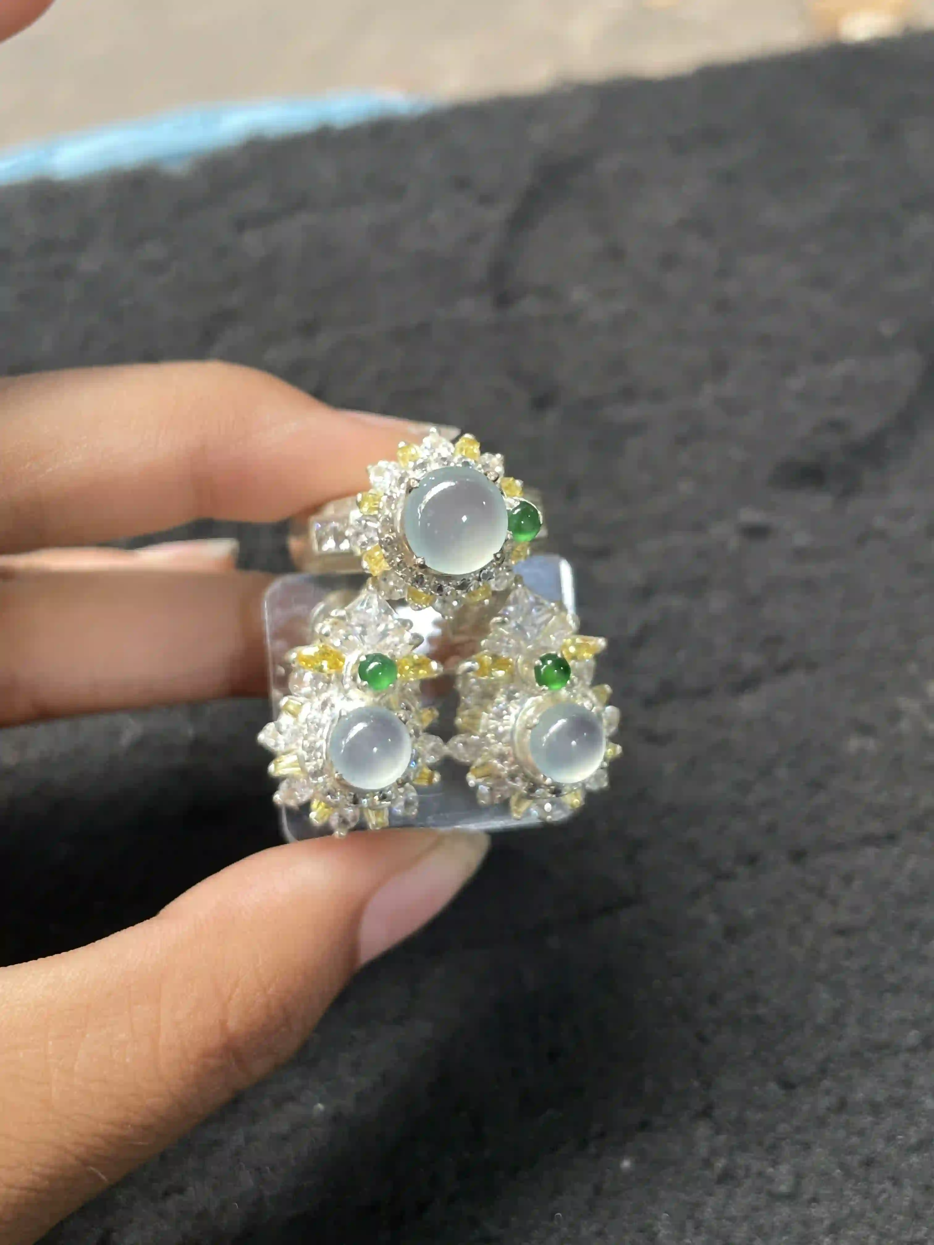 Translucent Jade Jewelry Set with Green Accents, view 2 | Myanmar Jadeite reference #660002
