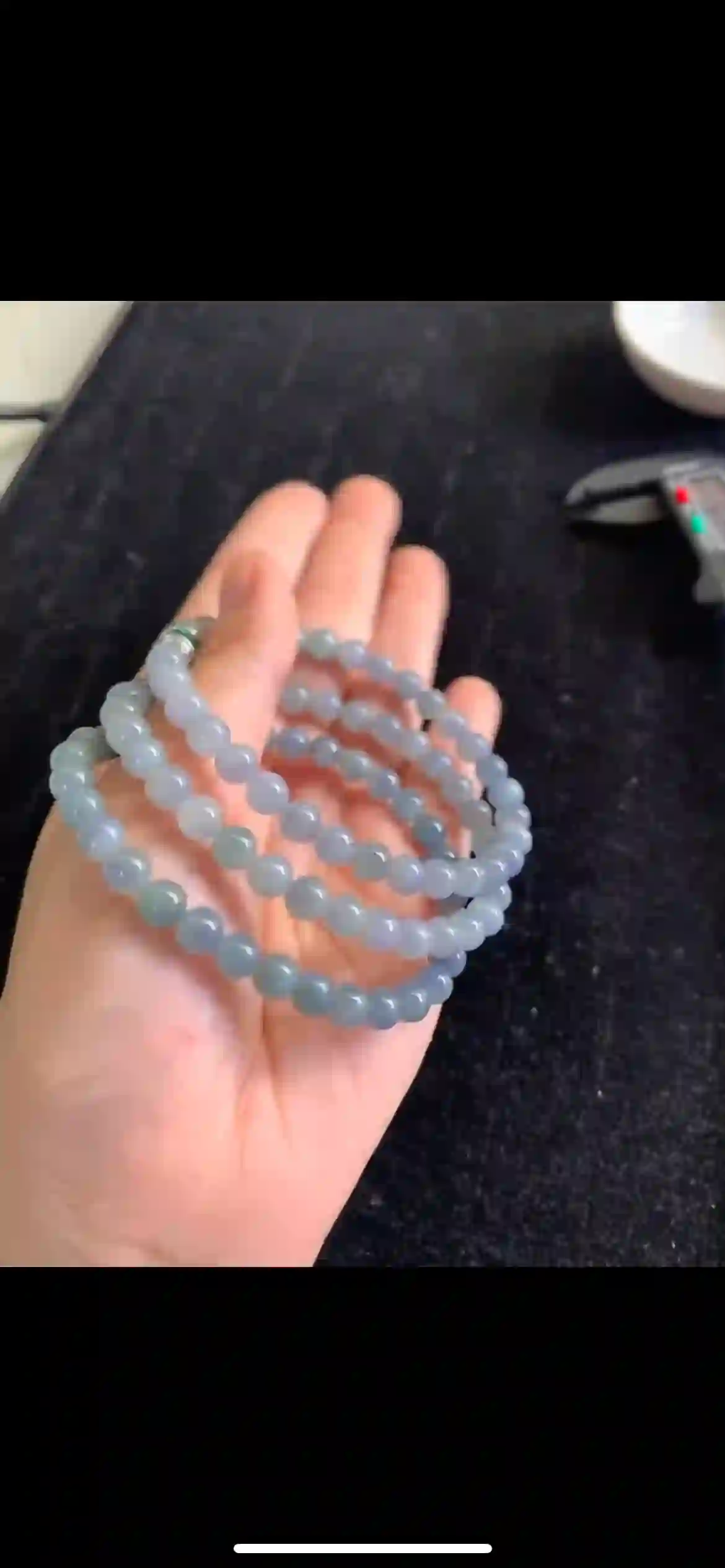 Icy Lavender Blue Jade Bead Long Necklace with Emerald Accent Clasp, view 2 | Myanmar Jadeite reference #21750001