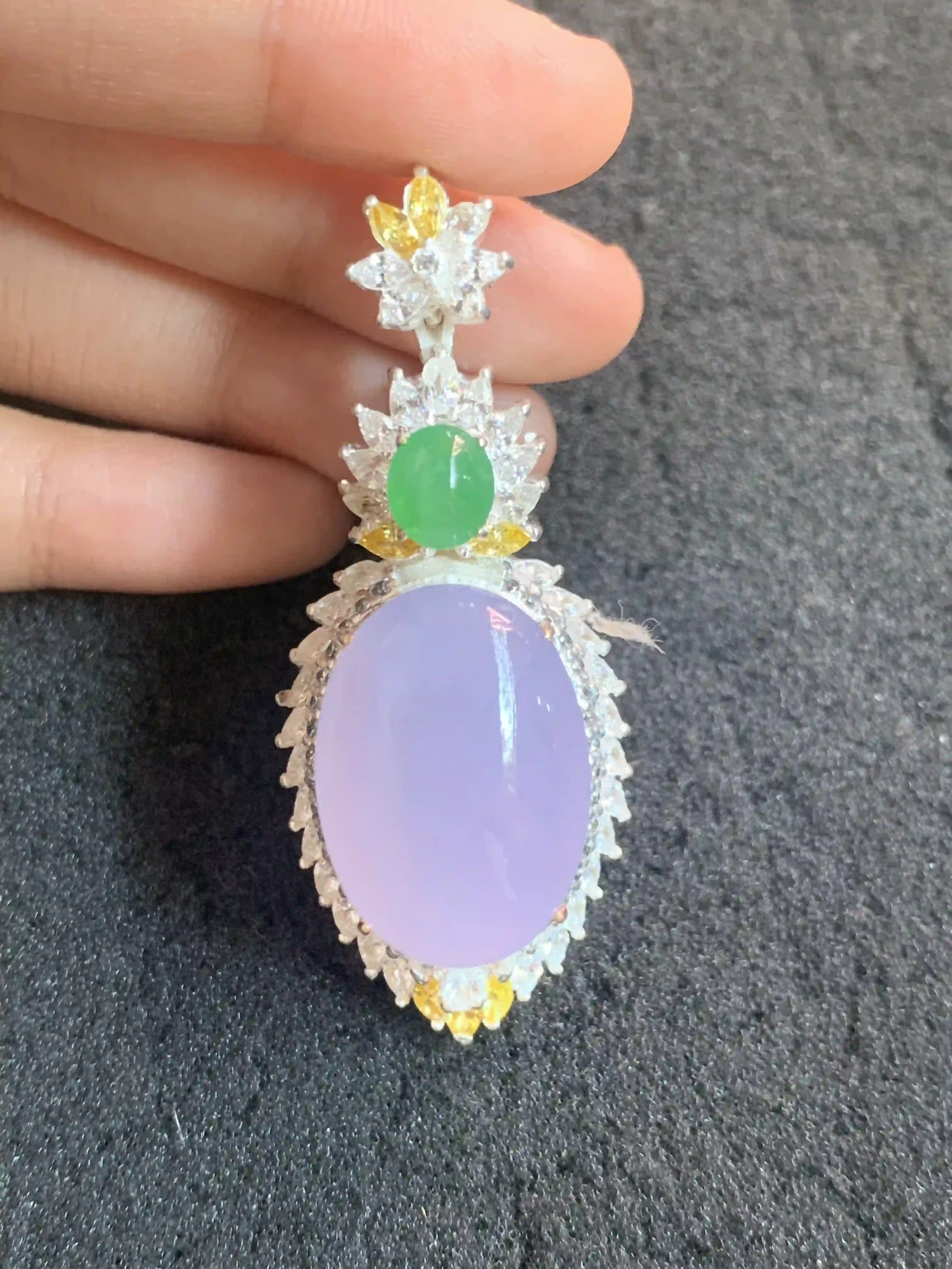 Elegant Lavender Gemstone Pendant with Green and Yellow Accents, view 2 | Myanmar Jadeite reference #450001