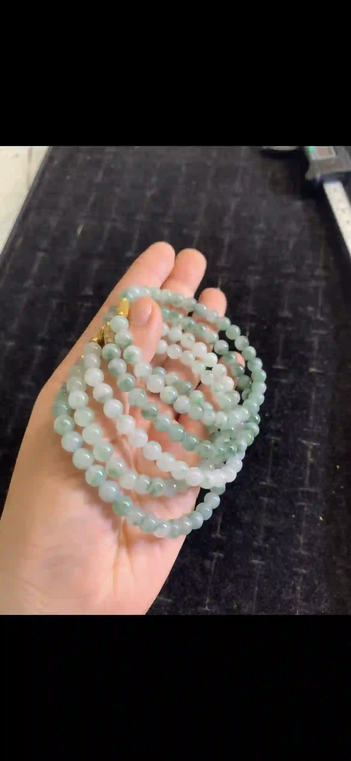 Icy Pale Green Jade Bead Multi-Strand Collection with Gold Clasps | Myanmar Jadeite reference #20970001
