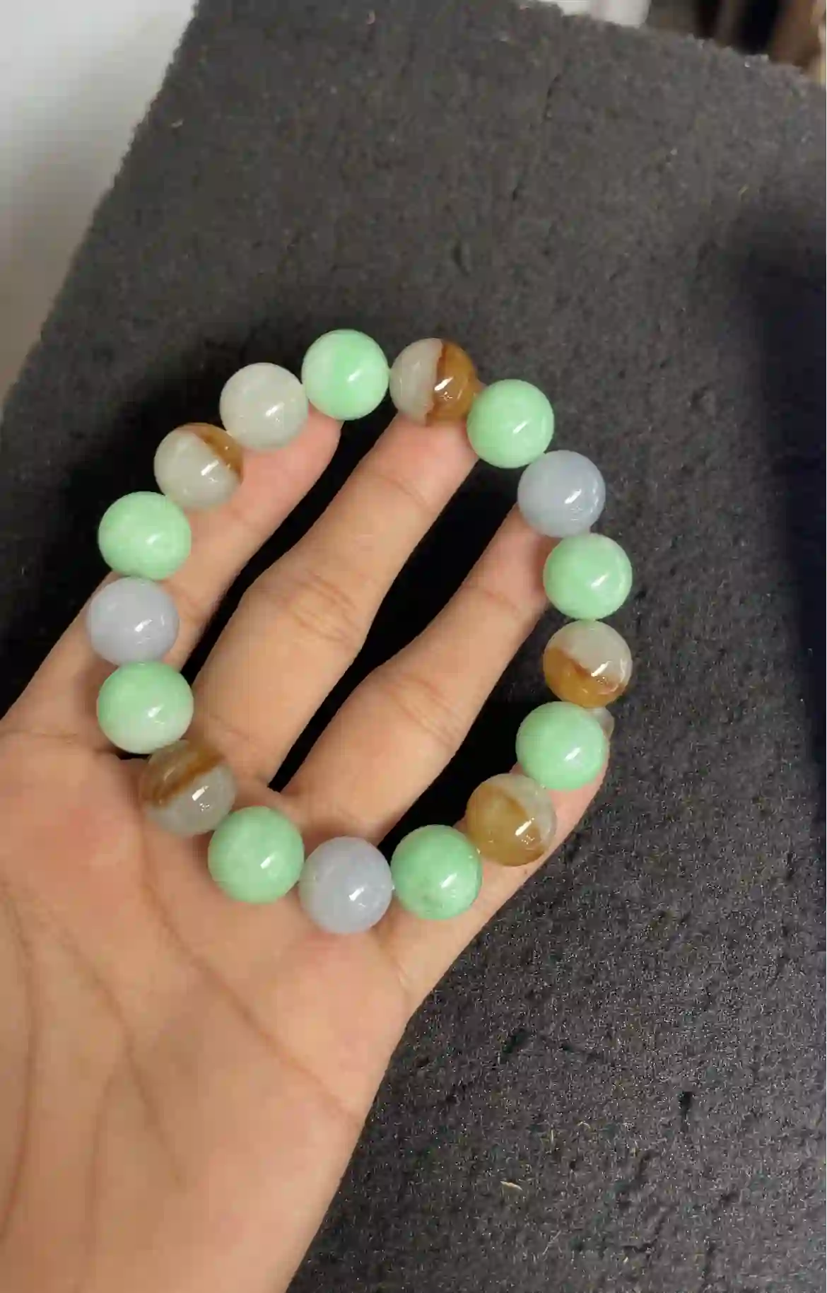 Multicolor Tri-Tone Jadeite Beaded Bracelet – Green, Lavender & Honey Yellow, view 2 | Myanmar Jadeite reference #3660001