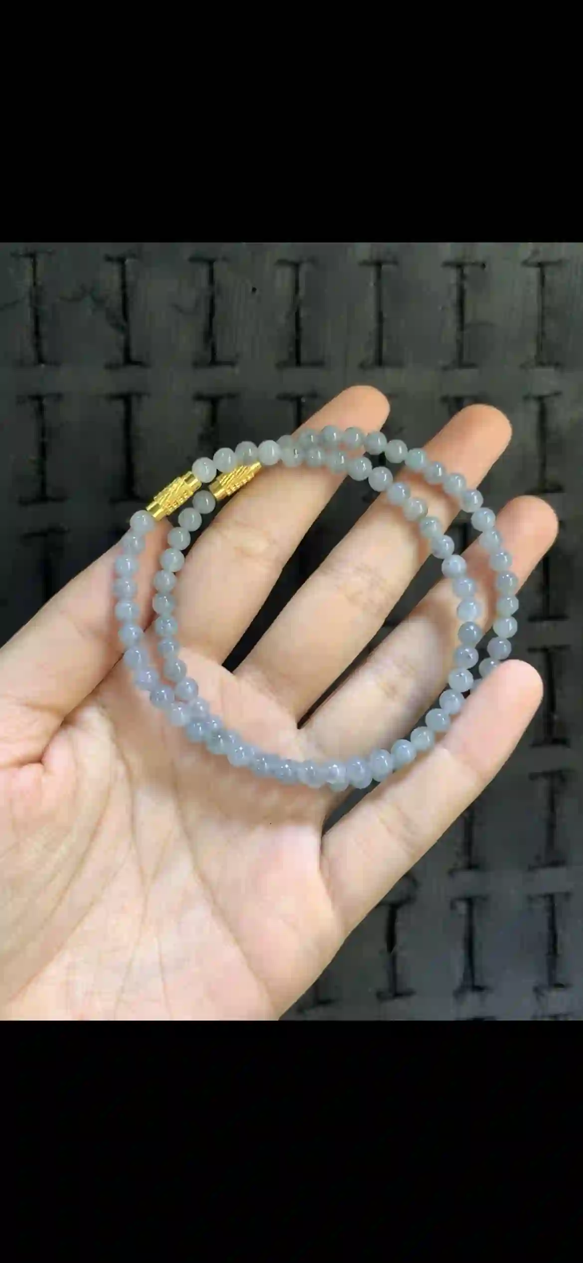 Icy Pale Blue-Green Jade Bead Double-Strand Bracelet with Gold Clasp | Myanmar Jadeite reference #19920001