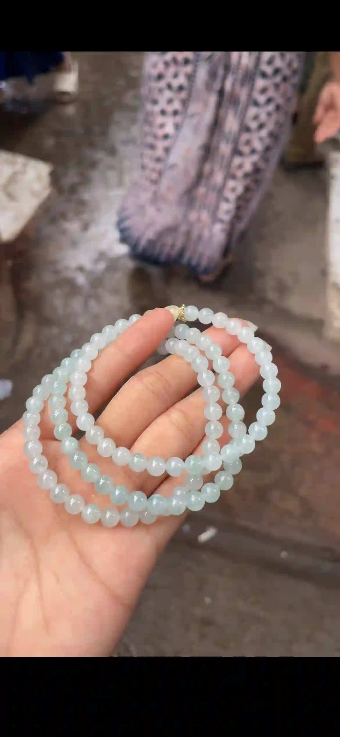 Icy Pale Blue-Green Jadeite Bead Necklace, view 2 | Myanmar Jadeite reference #15450001