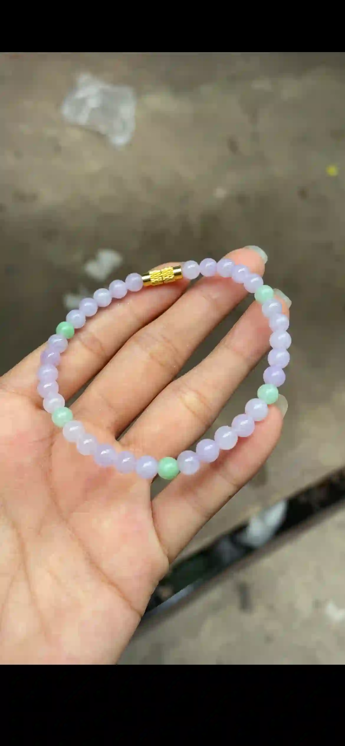 Icy Lavender & Apple Green Jadeite Bead Bracelet, view 2 | Myanmar Jadeite reference #11700001