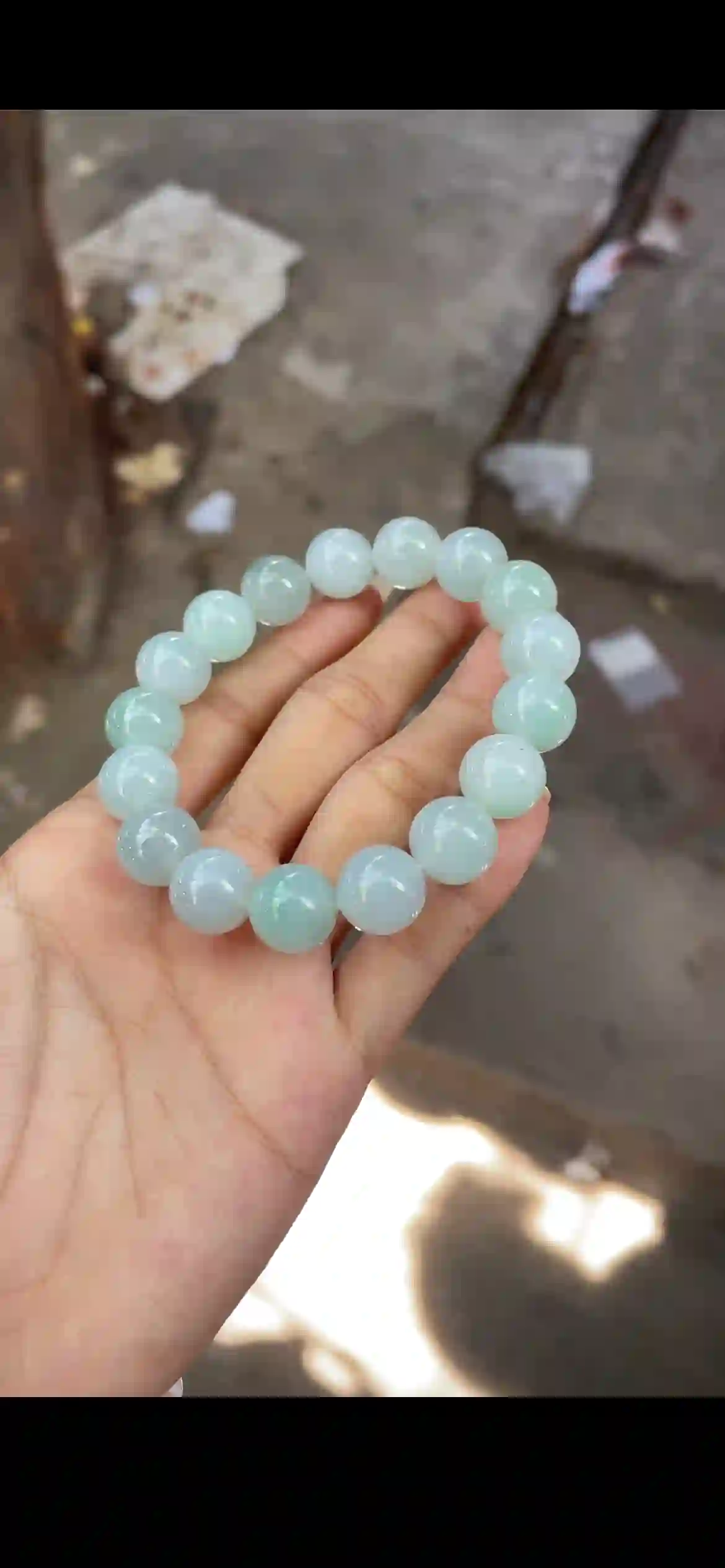 Icy Pale Celadon Green Jade Bead Bracelet | Myanmar Jadeite reference #18930001